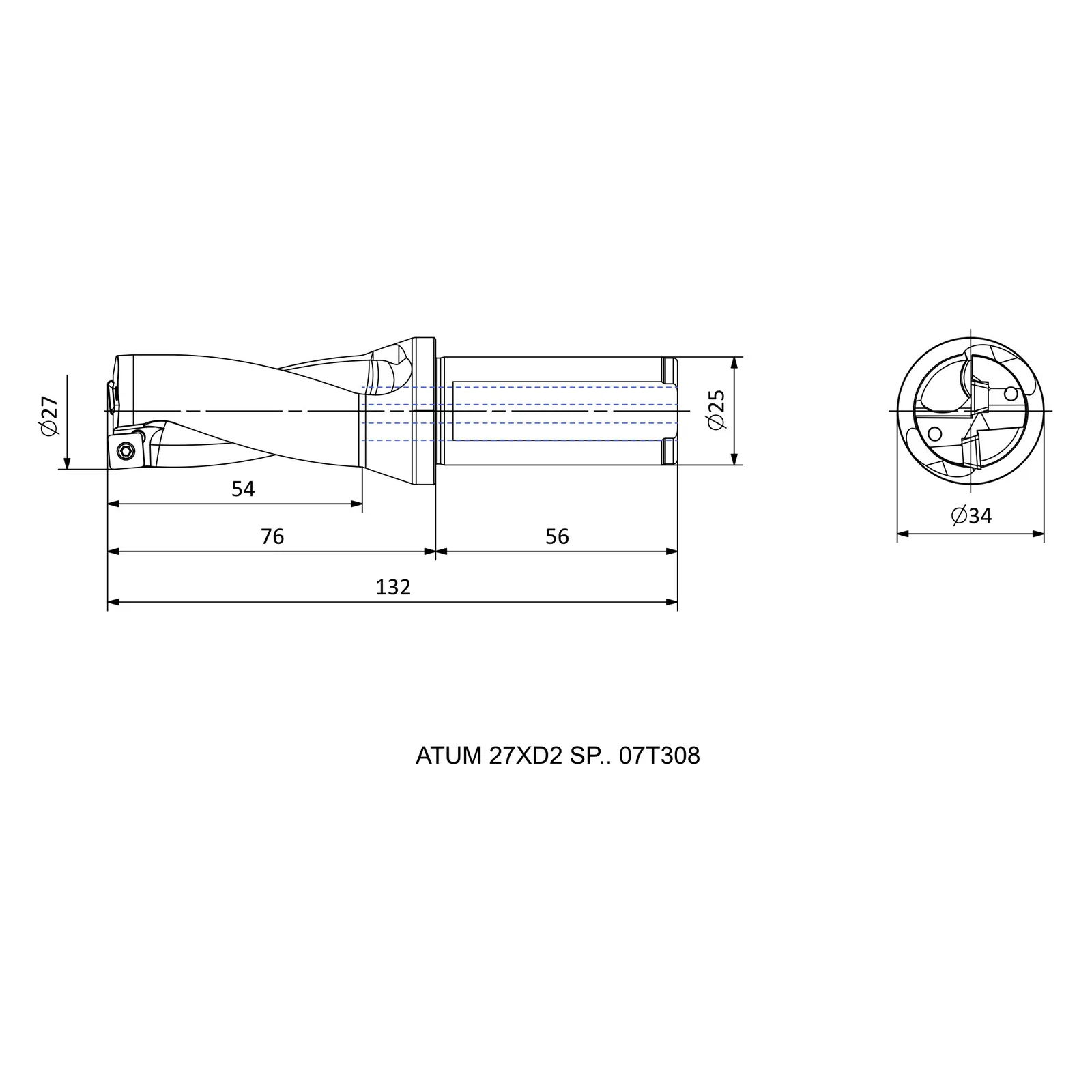 ATUM 27XD2 SP.. 07T308 &mdash; dimensioned drawing