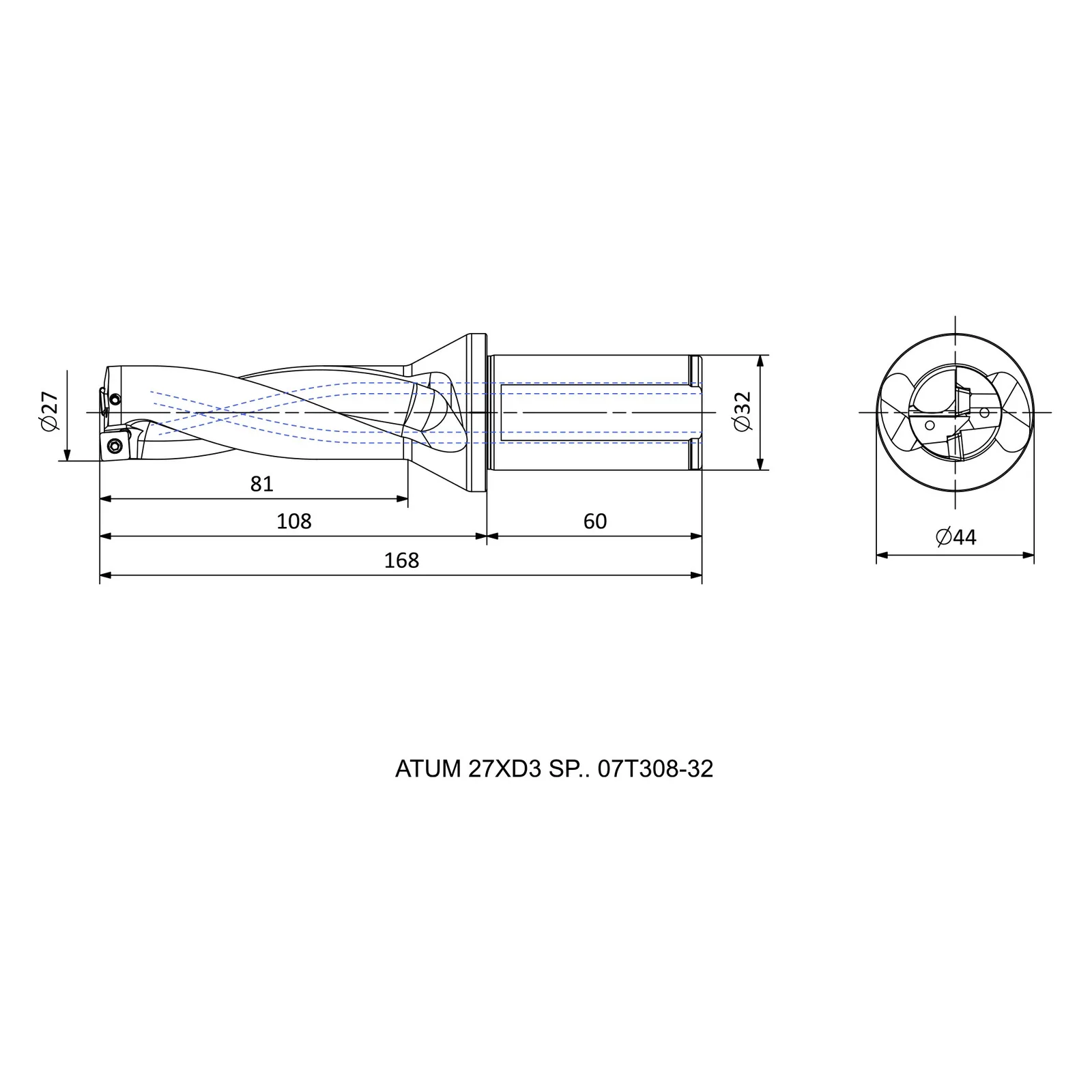 ATUM 27XD3 SP.. 07T308-32 &mdash; dimensioned drawing