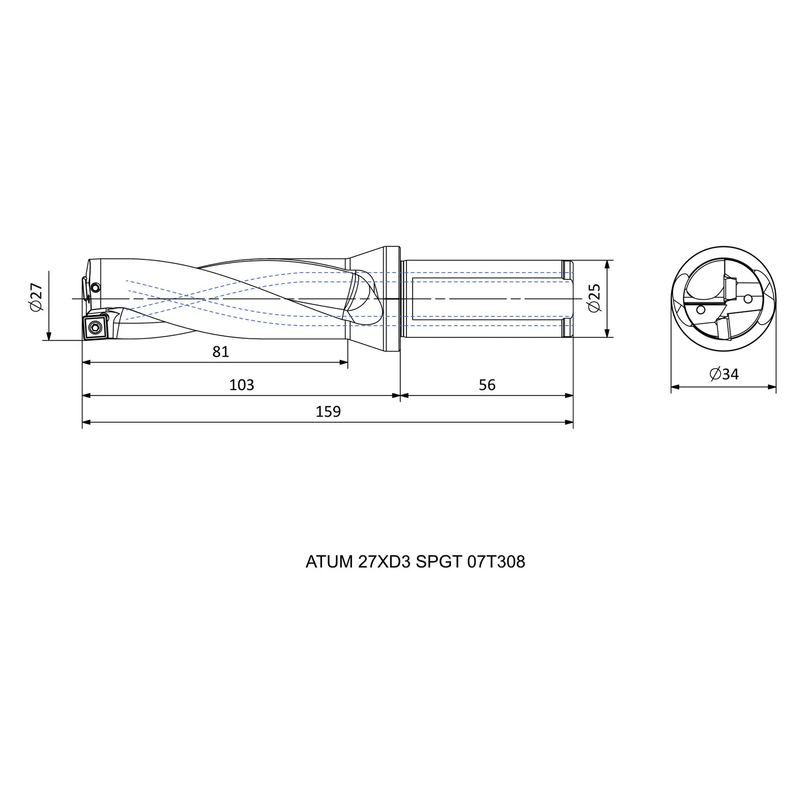 ATUM 27XD3 SPGT 07T308 &mdash; dimensioned drawing