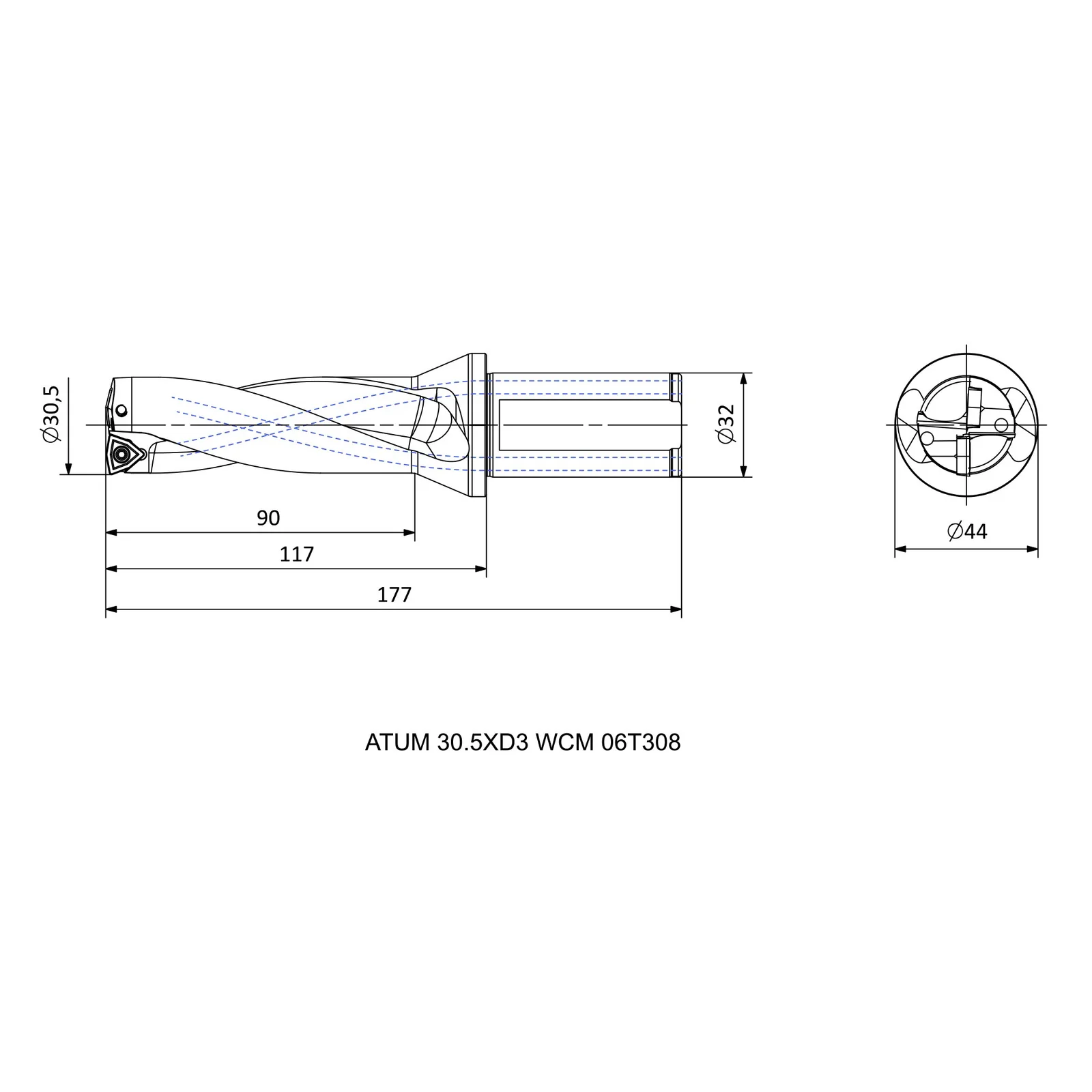 ATUM 30.5XD3 WCM. 06T308 &mdash; dimensioned drawing