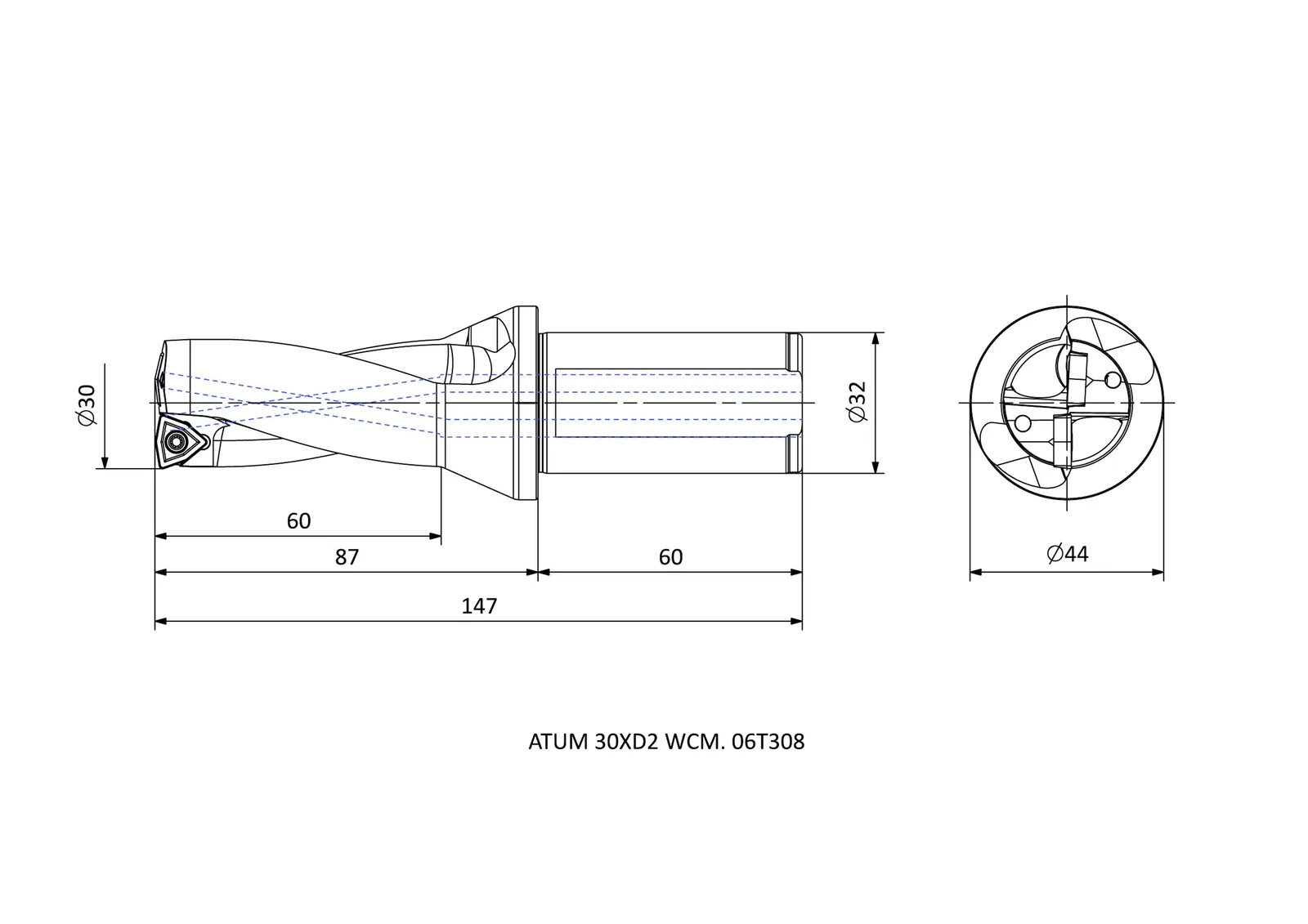 ATUM 30XD2 WCM. 06T308 &mdash; dimensioned drawing
