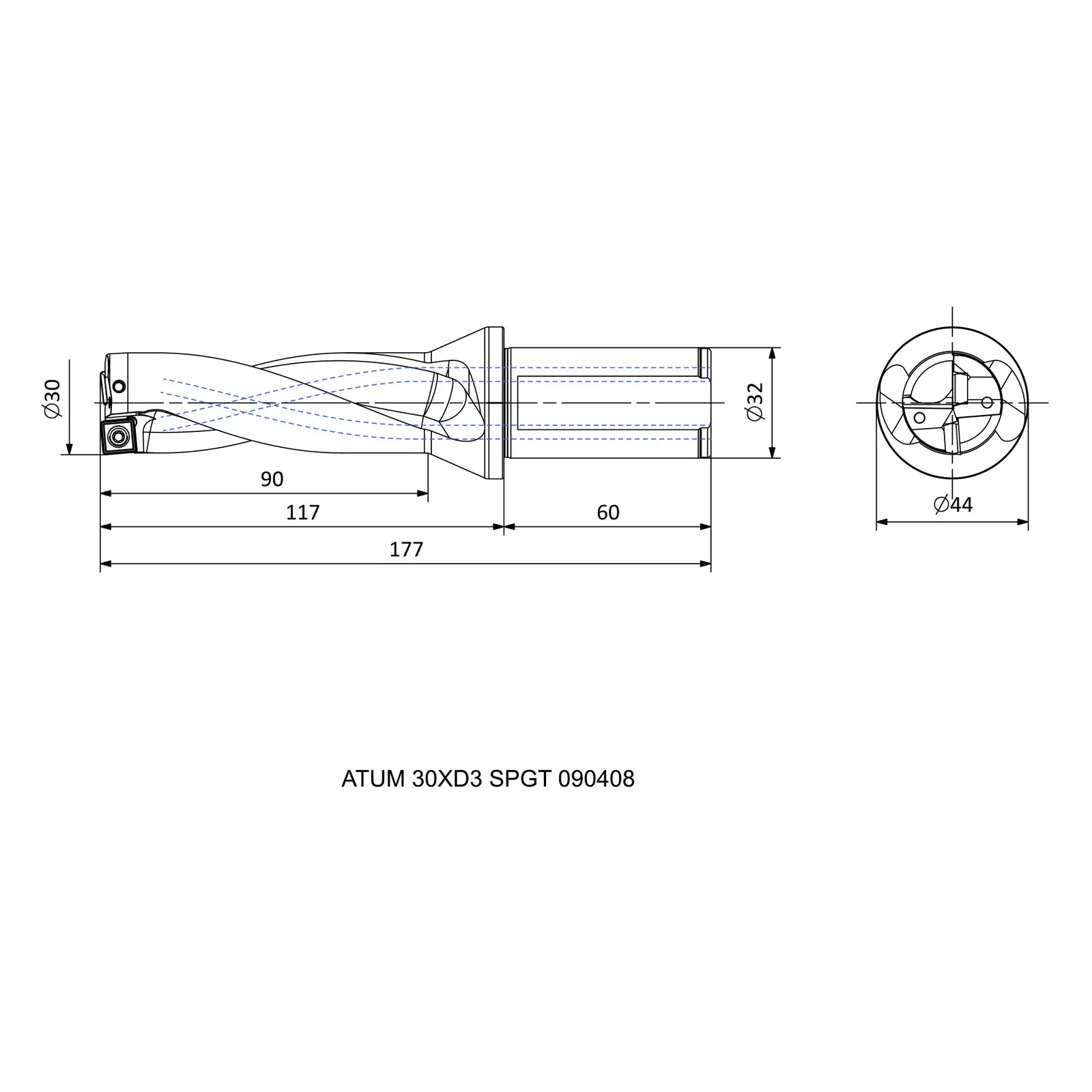 ATUM 30XD3 SPGT 090408 &mdash; dimensioned drawing