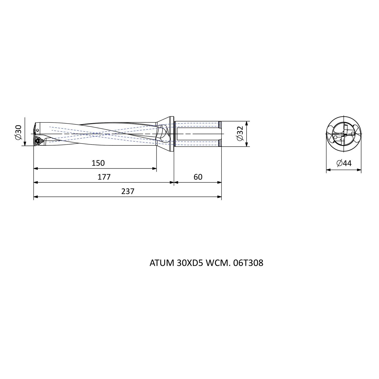 ATUM 30XD5 WCM. 06T308 &mdash; dimensioned drawing