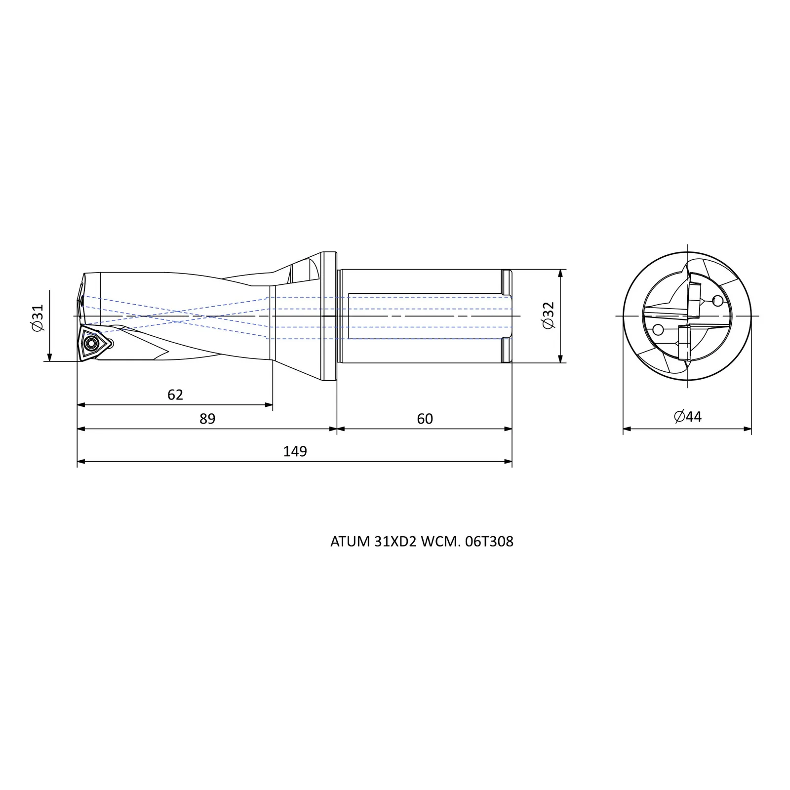 ATUM 31XD2 WCM. 06T308 &mdash; dimensioned drawing