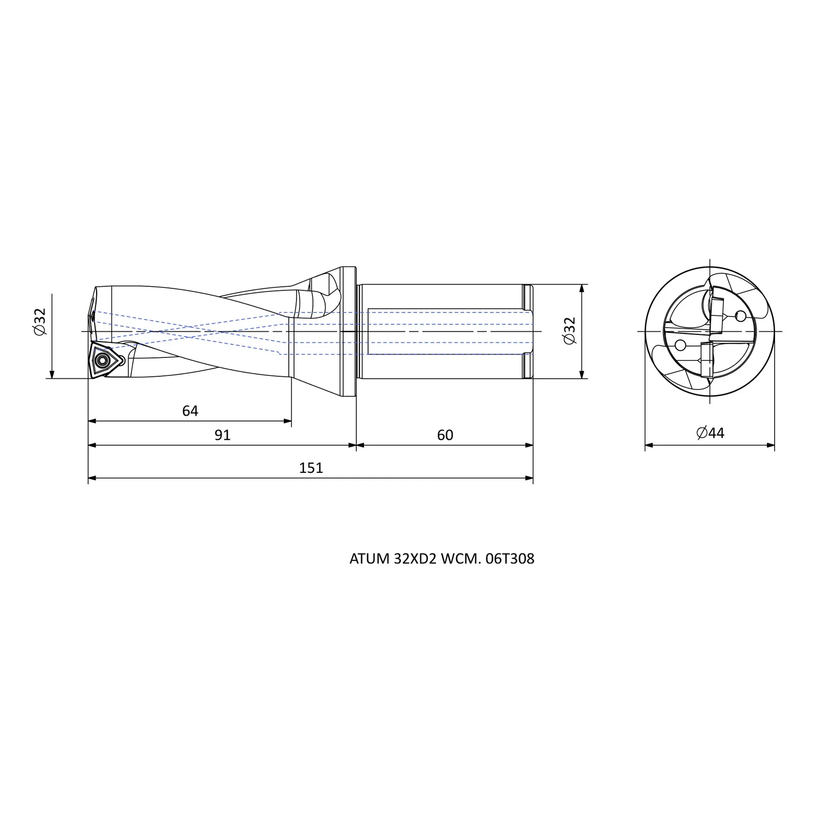 ATUM 32XD2 WCM. 06T308 &mdash; dimensioned drawing