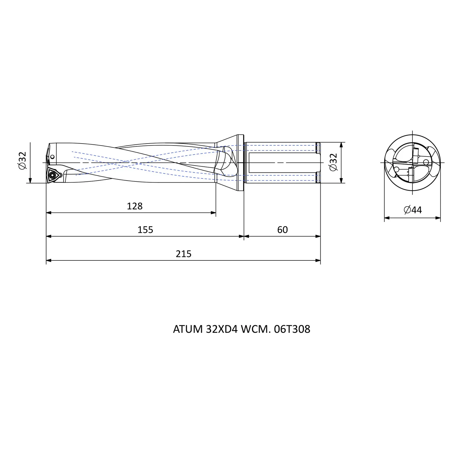 ATUM 32XD4 WCM. 06T308 &mdash; dimensioned drawing