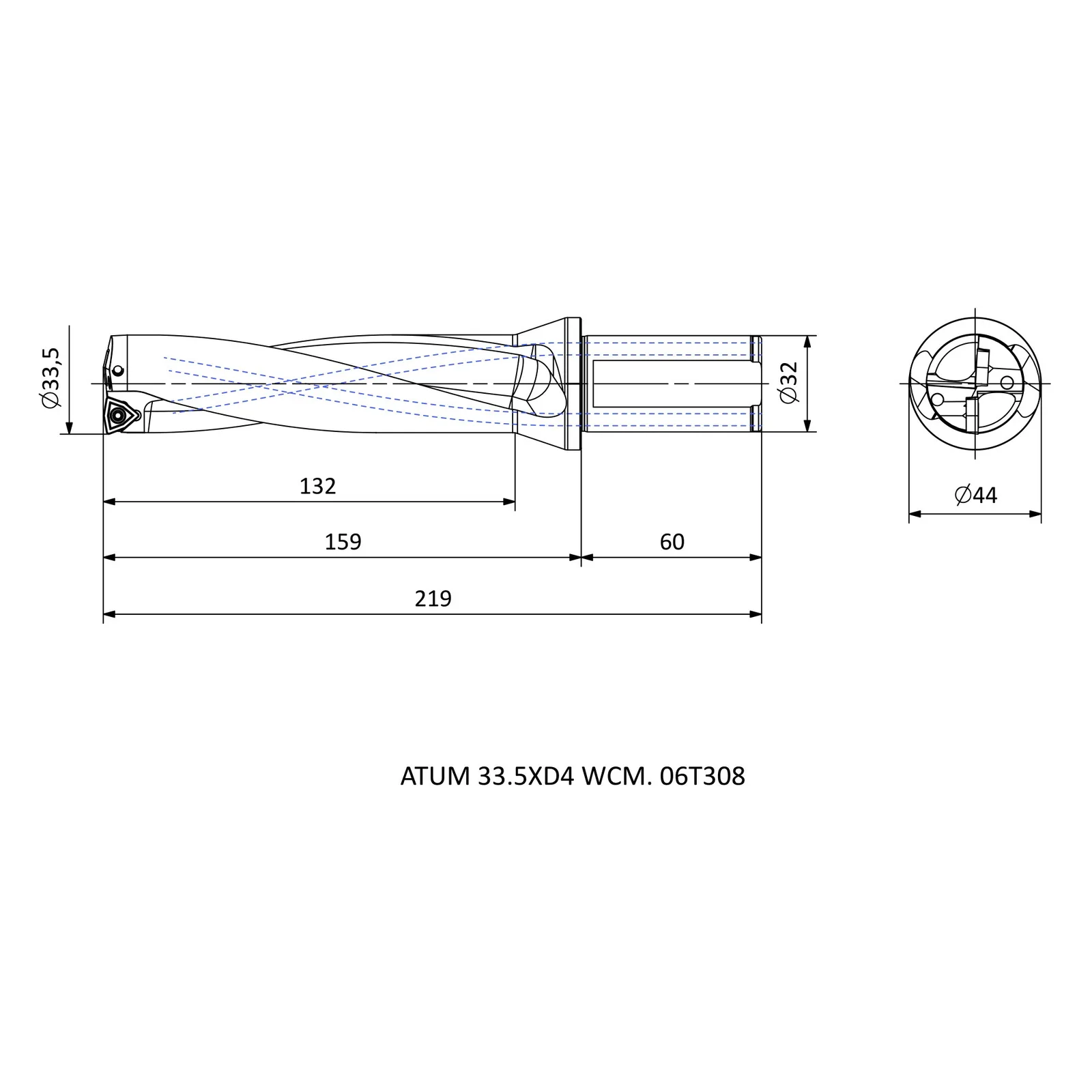 ATUM 33.5XD4 WCM. 06T308 &mdash; dimensioned drawing