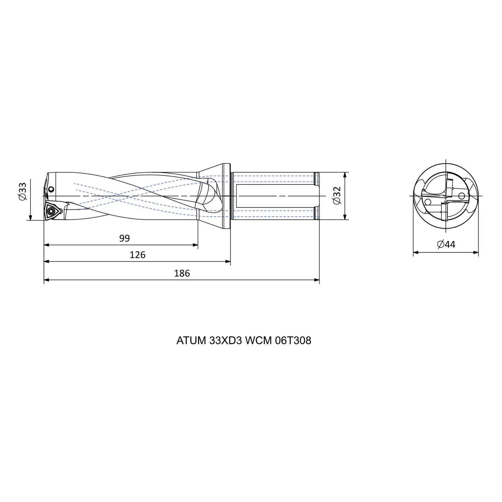 ATUM 33XD3 WCM. 06T308 &mdash; dimensioned drawing