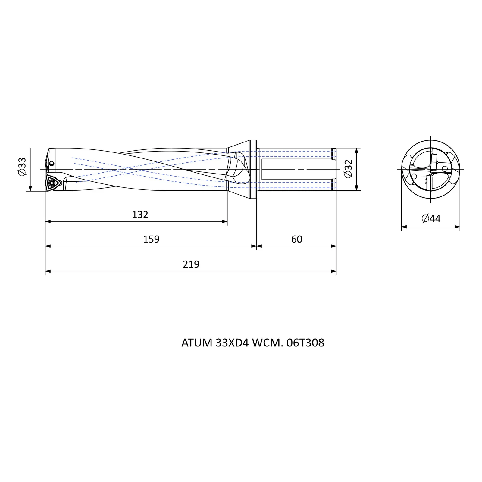 ATUM 33XD4 WCM. 06T308 &mdash; dimensioned drawing