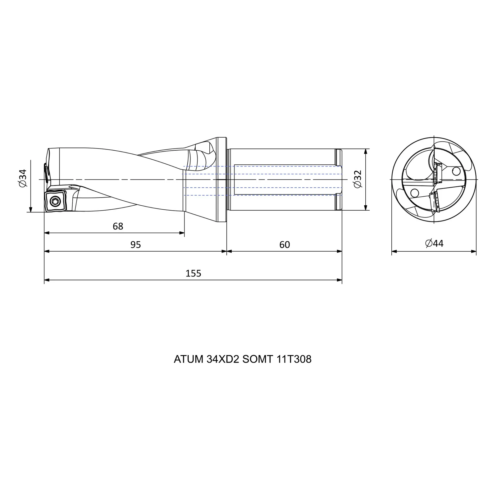 ATUM 34XD2 SOMT 11T308 &mdash; dimensioned drawing