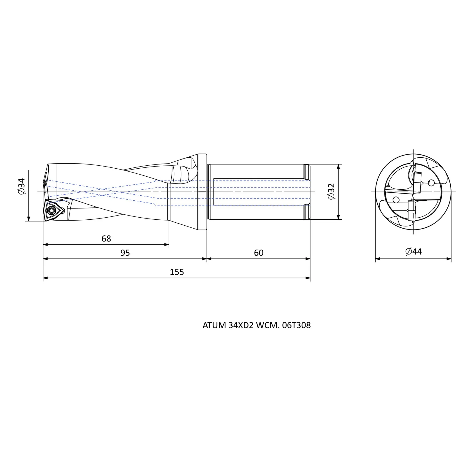 ATUM 34XD2 WCM. 06T308 &mdash; dimensioned drawing