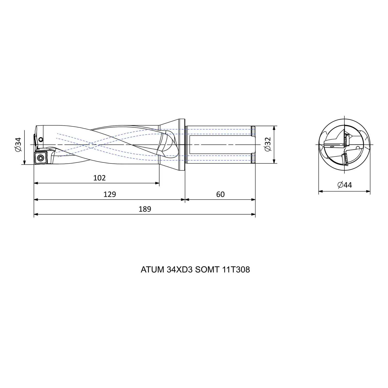 ATUM 34XD3 SOMT 11T308 &mdash; dimensioned drawing