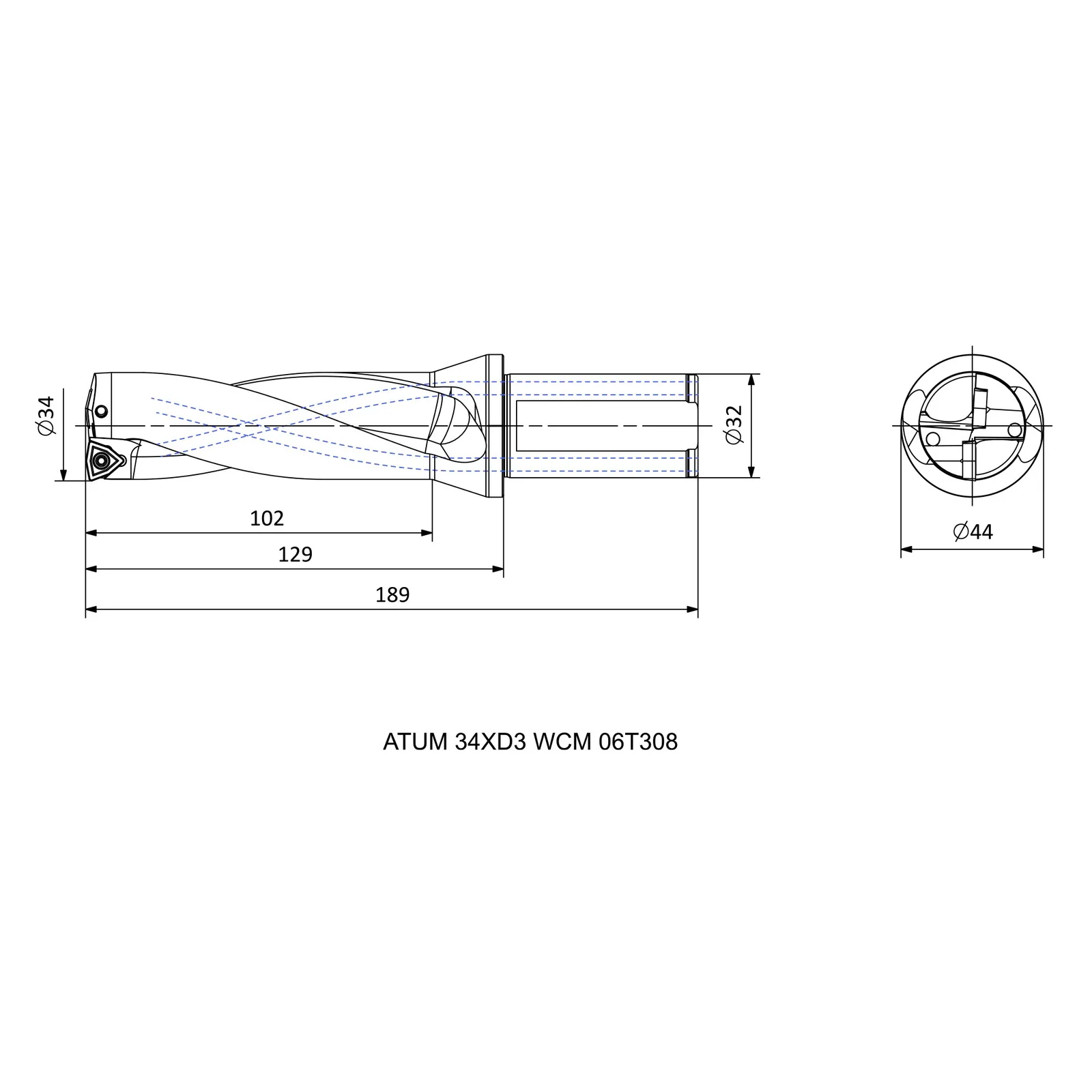 ATUM 34XD3 WCM. 06T308 &mdash; dimensioned drawing