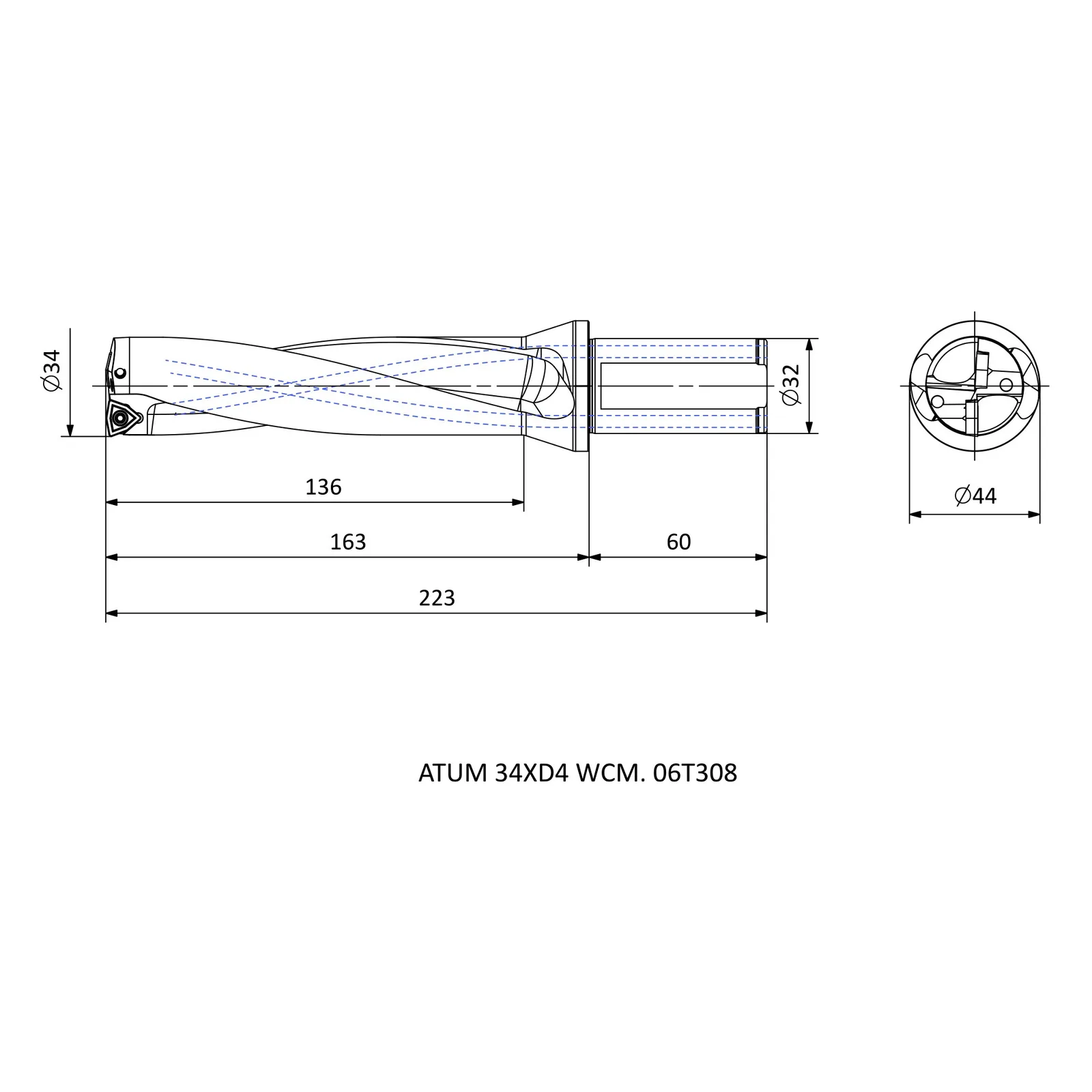 ATUM 34XD4 WCM. 06T308 &mdash; dimensioned drawing