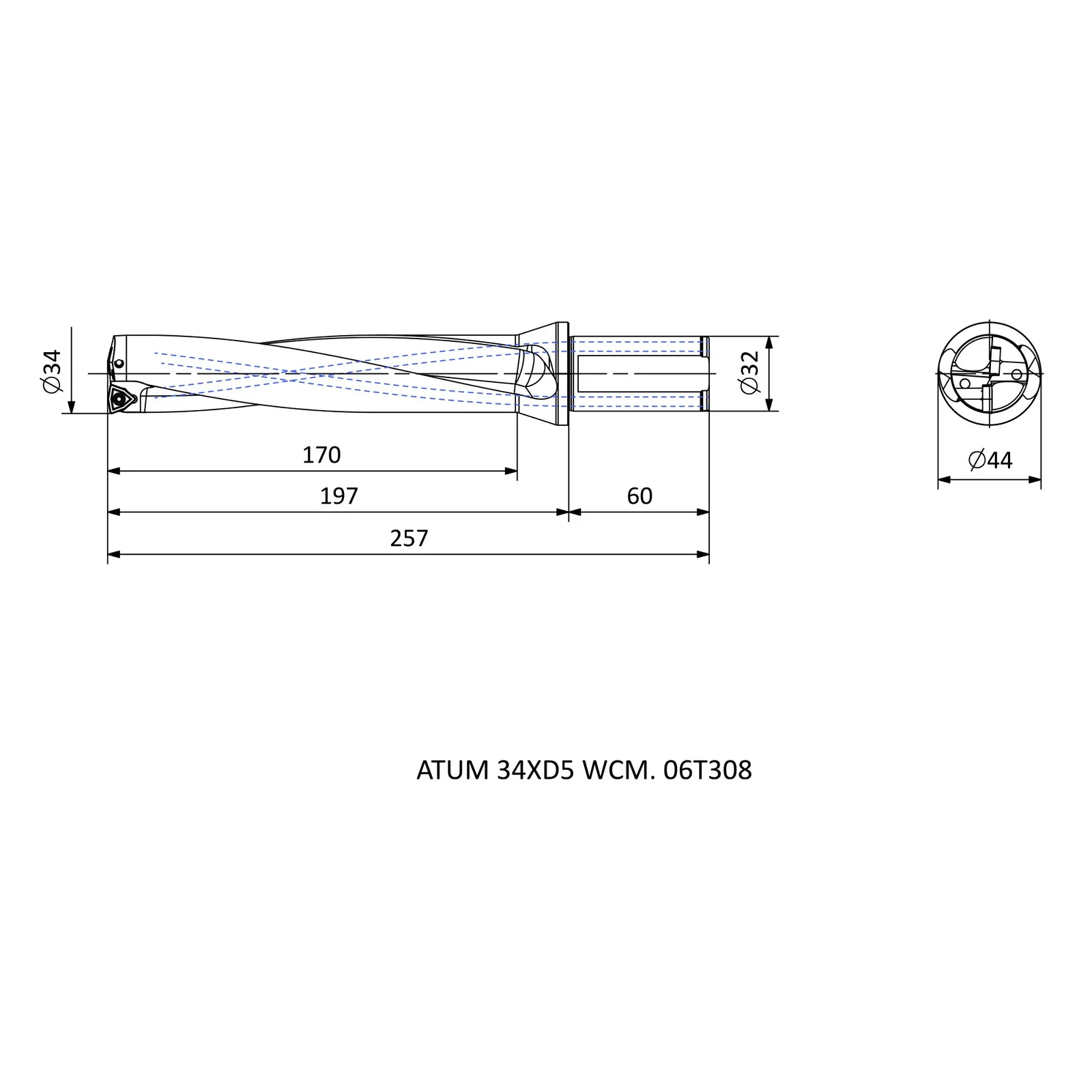 ATUM 34XD5 WCM. 06T308 &mdash; dimensioned drawing