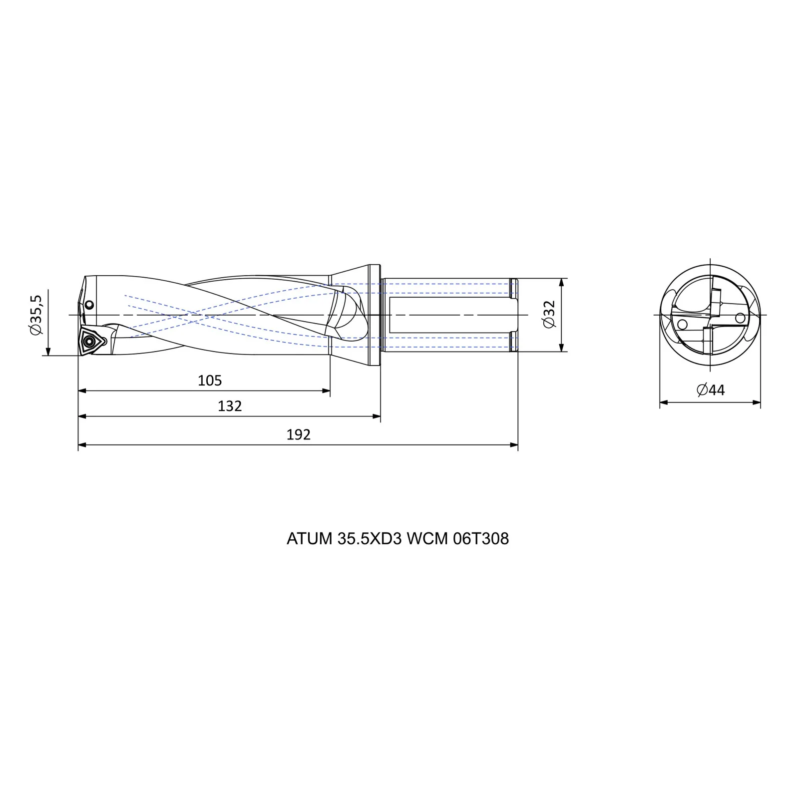 ATUM 35.5XD3 WCM. 06T308 &mdash; dimensioned drawing