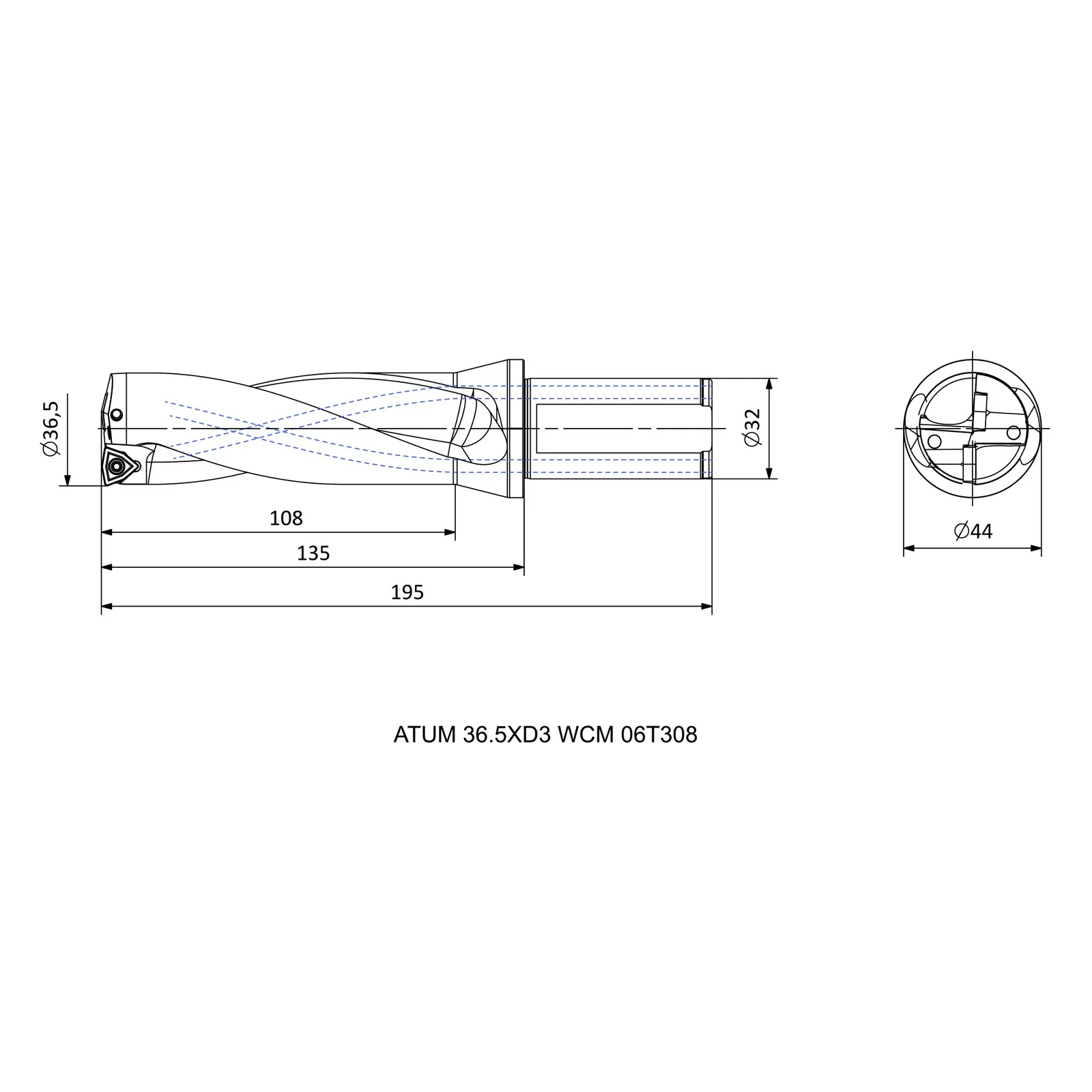 ATUM 36.5XD3 WCM. 06T308 &mdash; dimensioned drawing
