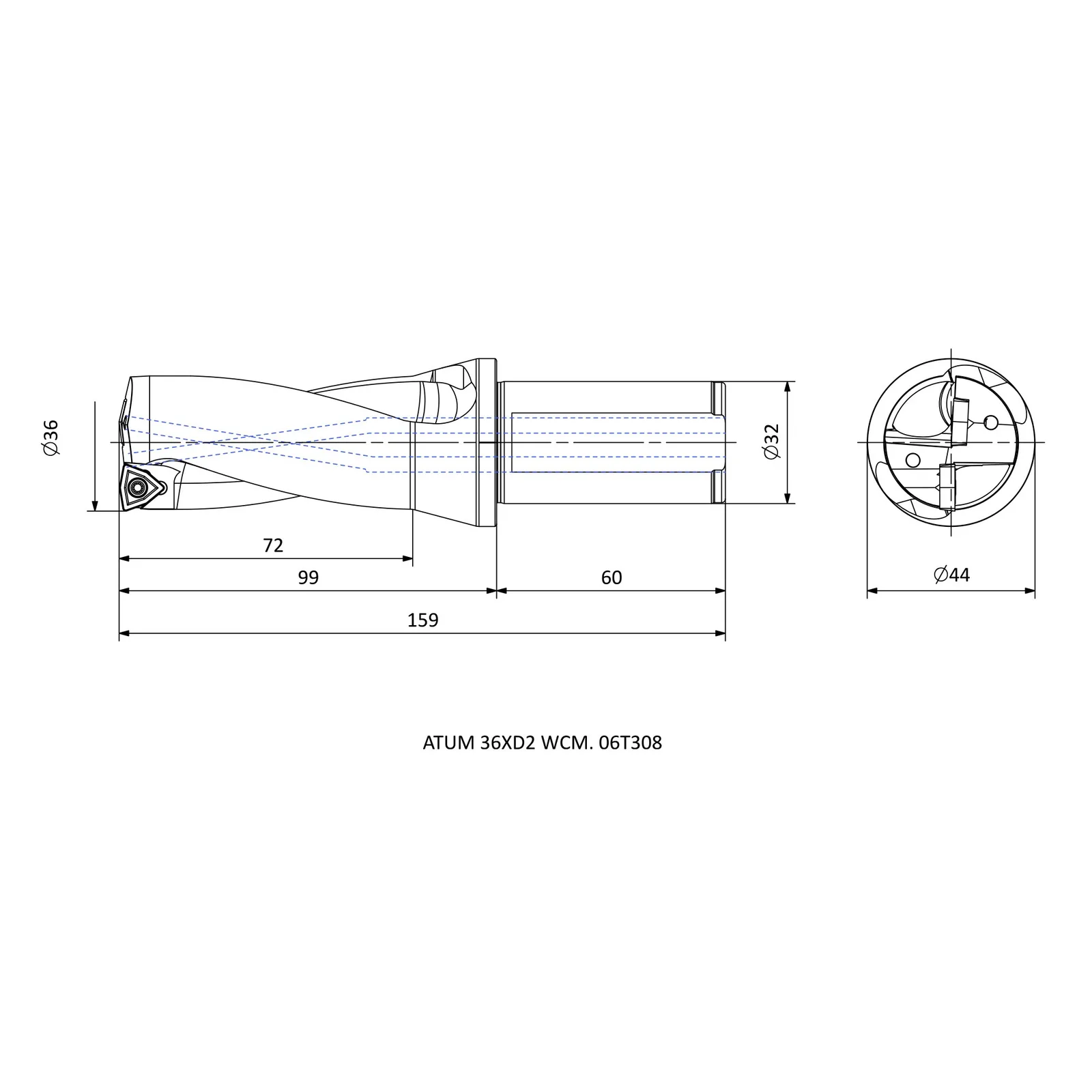 ATUM 36XD2 WCM. 06T308 &mdash; dimensioned drawing