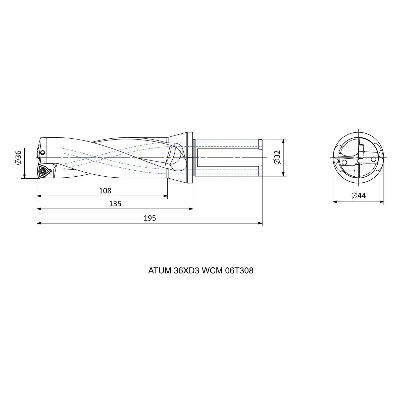 ATUM 36XD3 WCM. 06T308 &mdash; dimensioned drawing