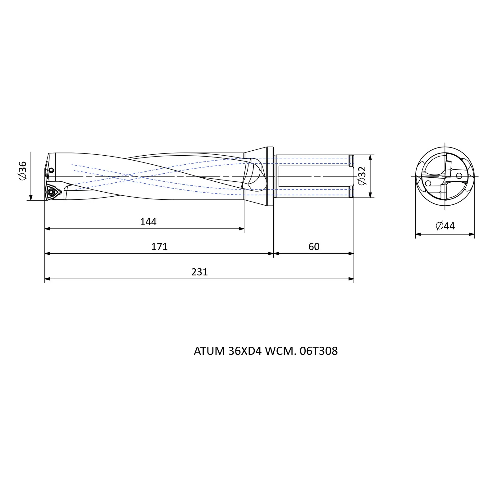 ATUM 36XD4 WCM. 06T308 &mdash; dimensioned drawing