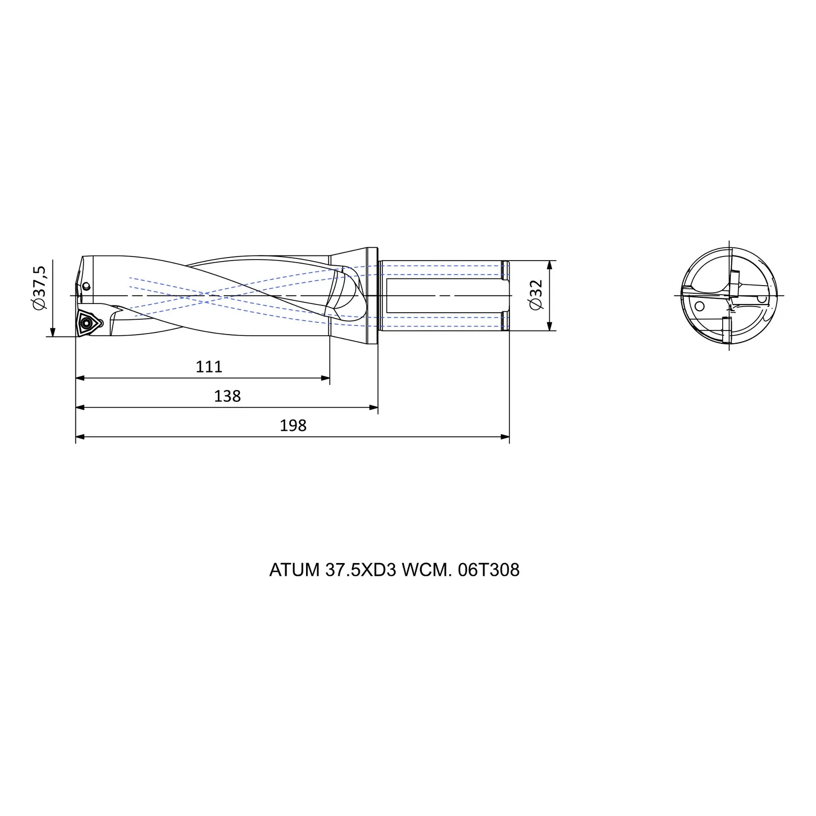 ATUM 37.5XD3 WCM. 06T308 &mdash; dimensioned drawing