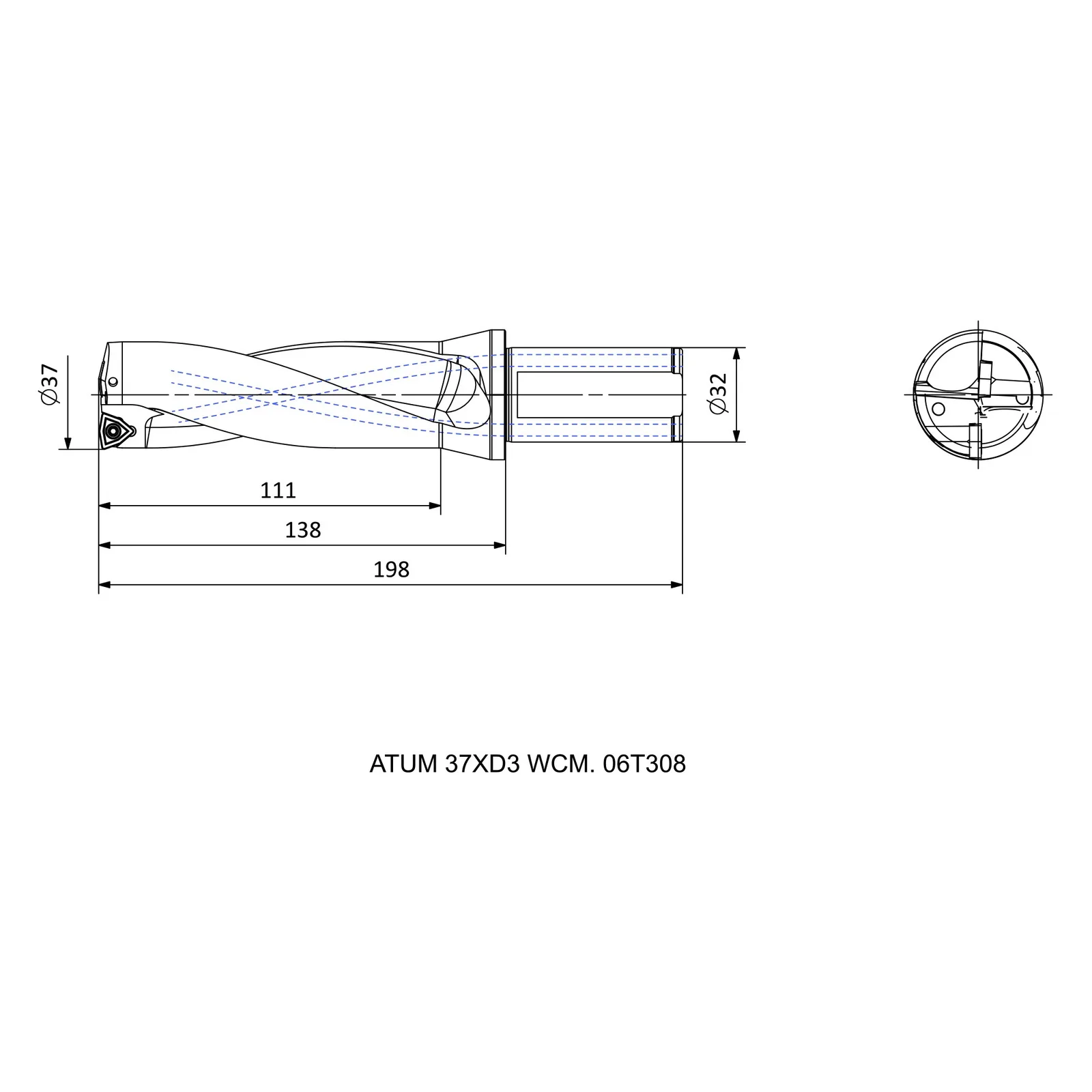 ATUM 37XD3 WCM. 06T308 &mdash; dimensioned drawing