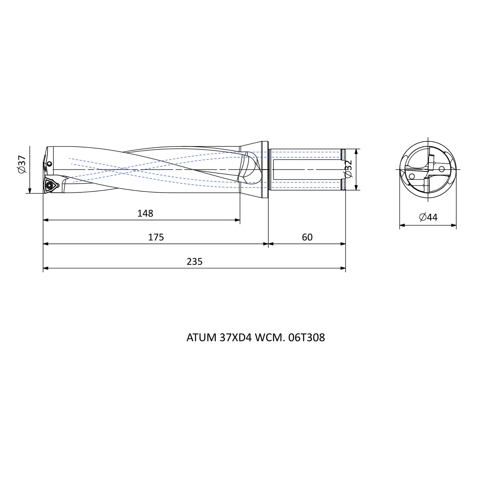 ATUM 37XD4 WCM. 06T308 &mdash; dimensioned drawing