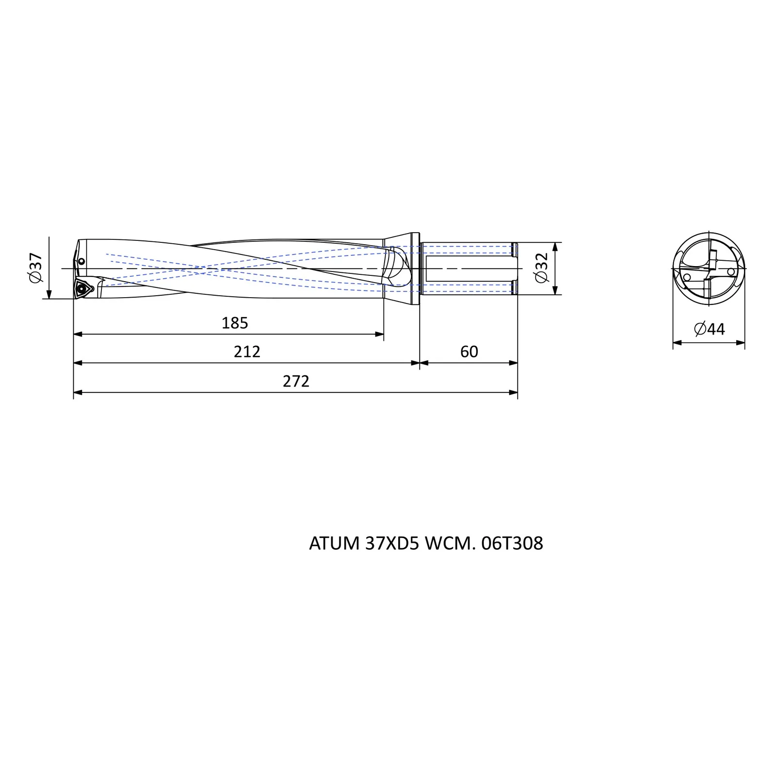 ATUM 37XD5 WCM. 06T308 &mdash; dimensioned drawing