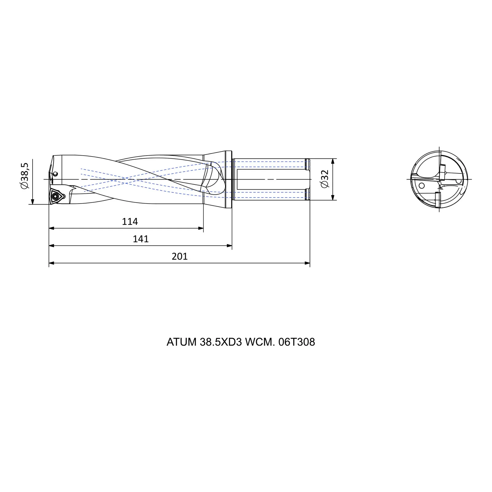 ATUM 38.5XD3 WCM. 06T308 &mdash; dimensioned drawing