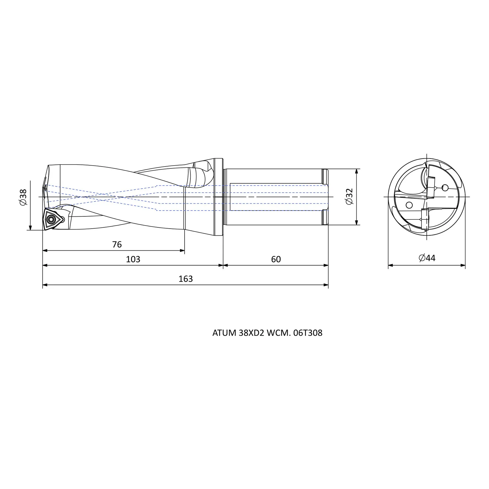 ATUM 38XD2 WCM. 06T308 &mdash; dimensioned drawing