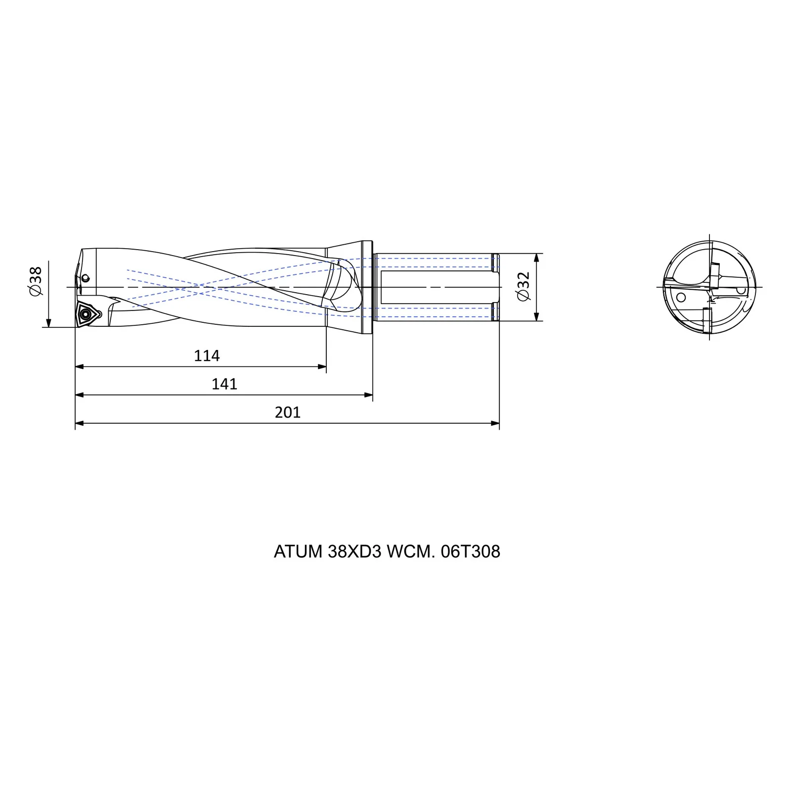 ATUM 38XD3 WCM. 06T308 &mdash; dimensioned drawing