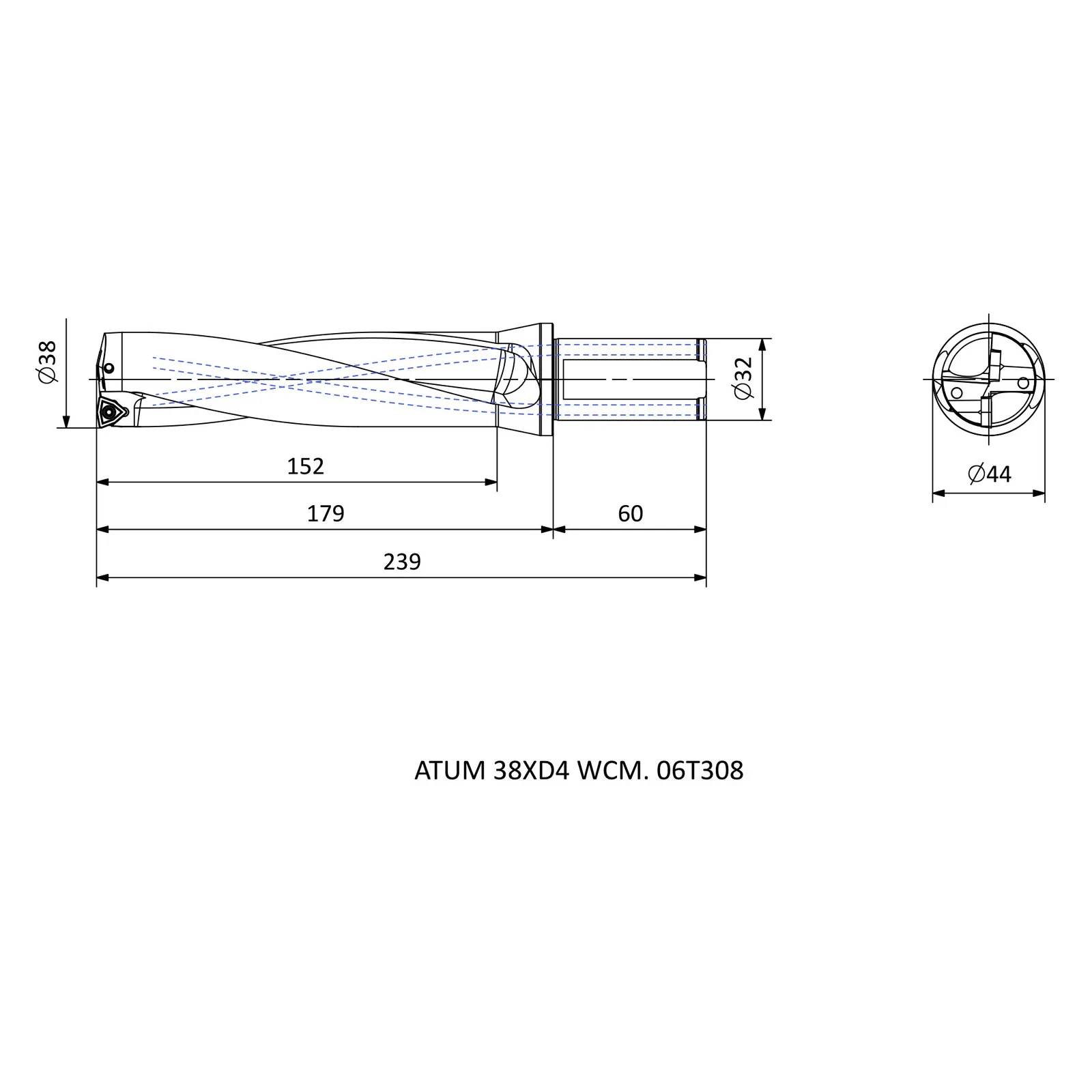 ATUM 38XD4 WCM. 06T308 &mdash; dimensioned drawing