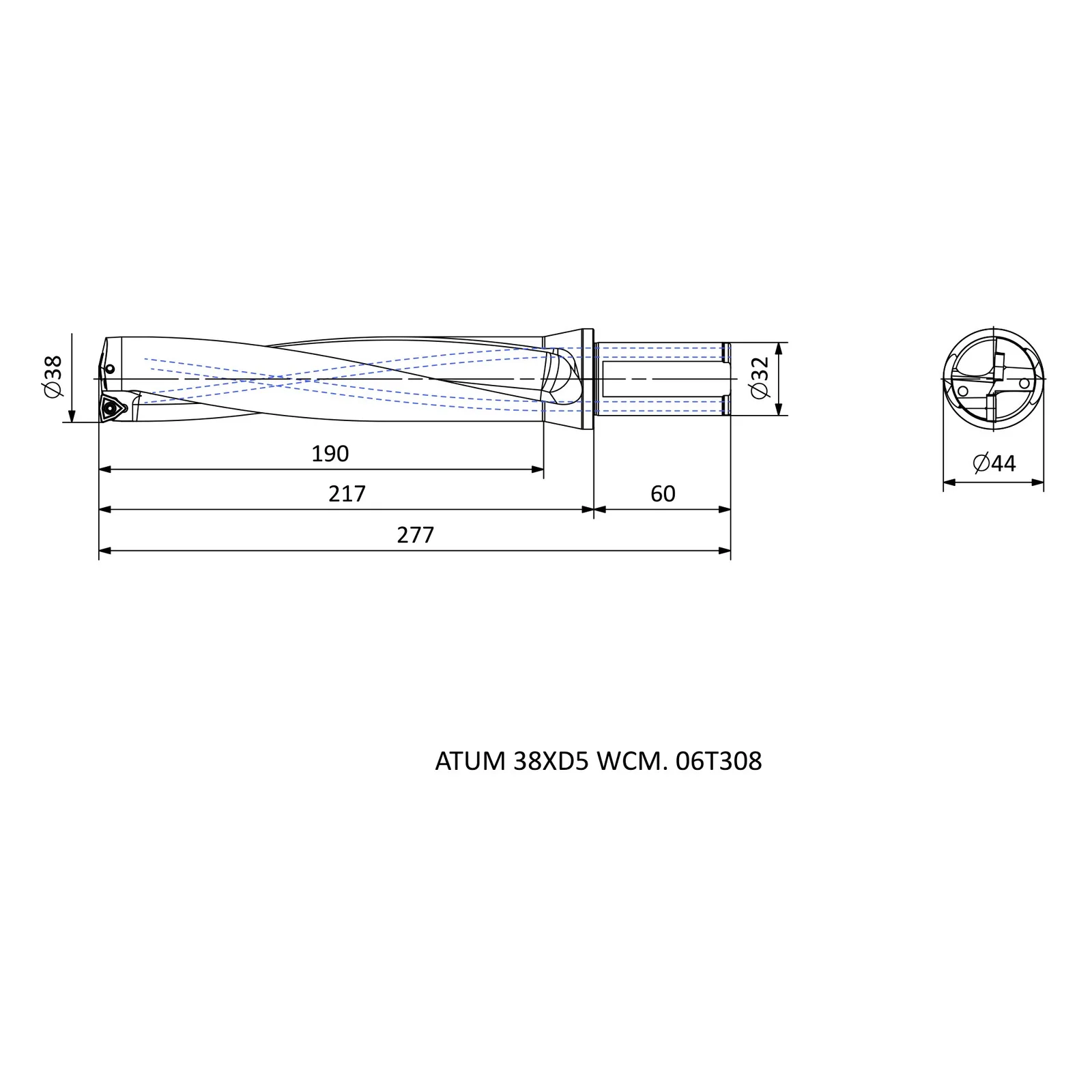 ATUM 38XD5 WCM. 06T308 &mdash; dimensioned drawing