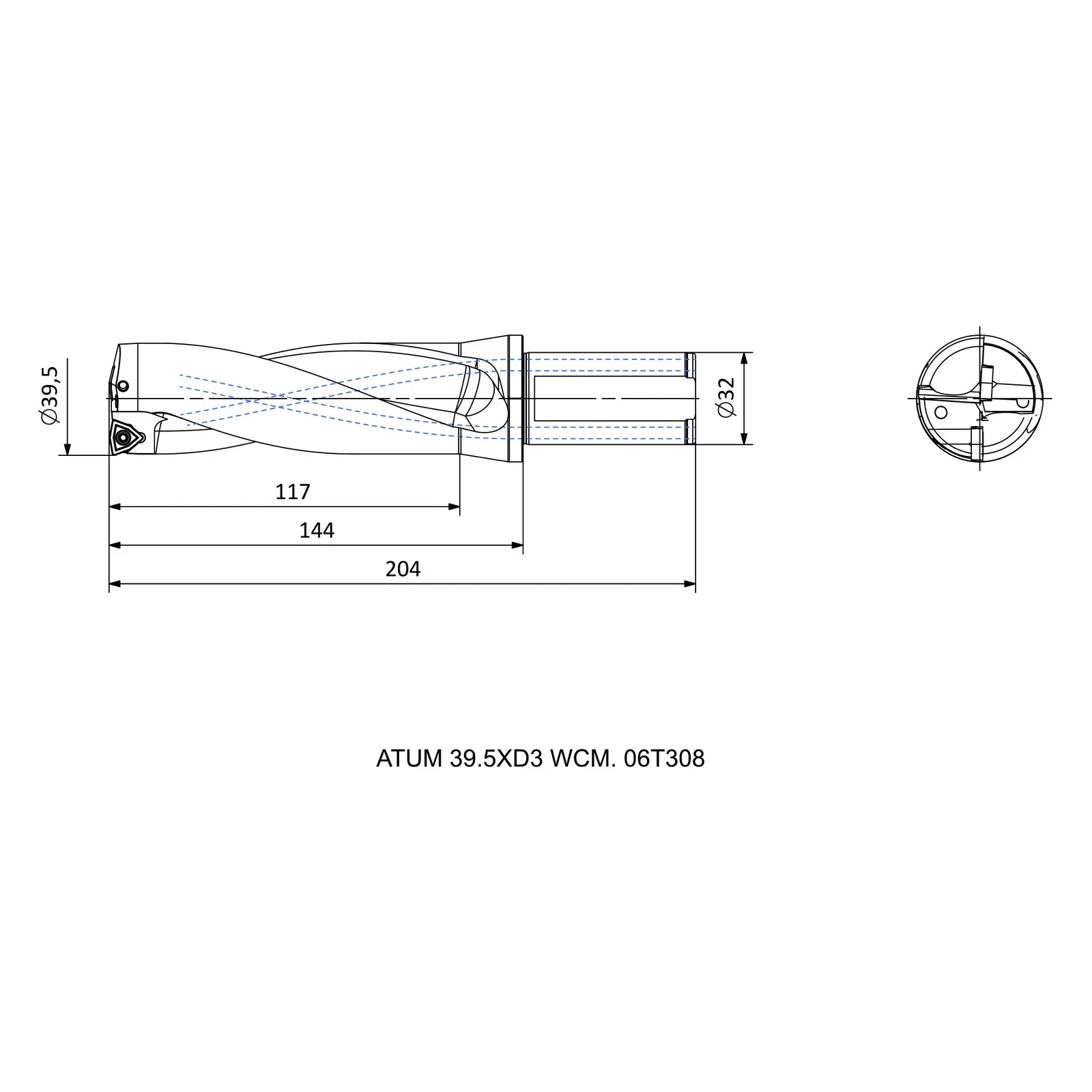 ATUM 39.5XD3 WCM. 06T308 &mdash; dimensioned drawing