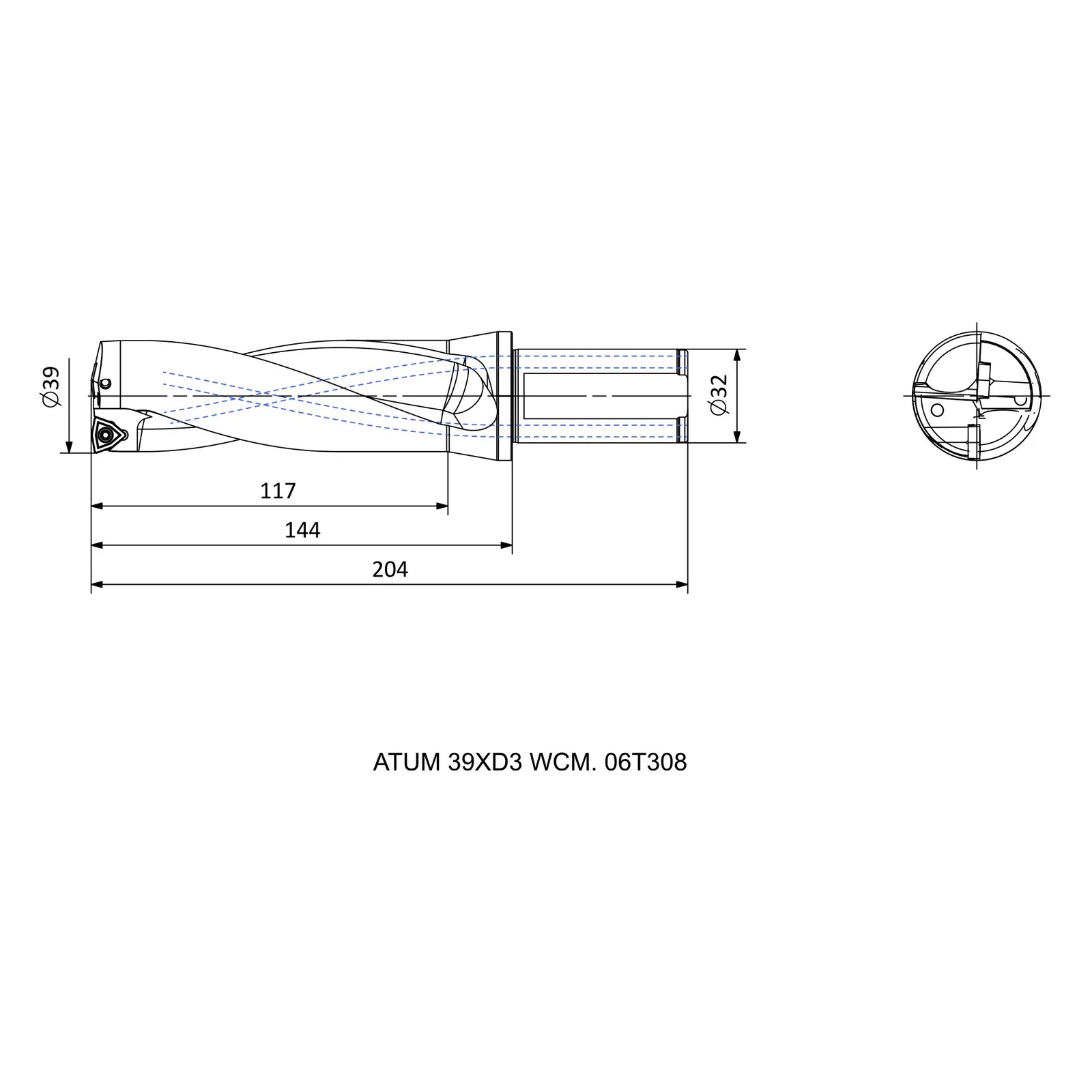 ATUM 39XD3 WCM. 06T308 &mdash; dimensioned drawing