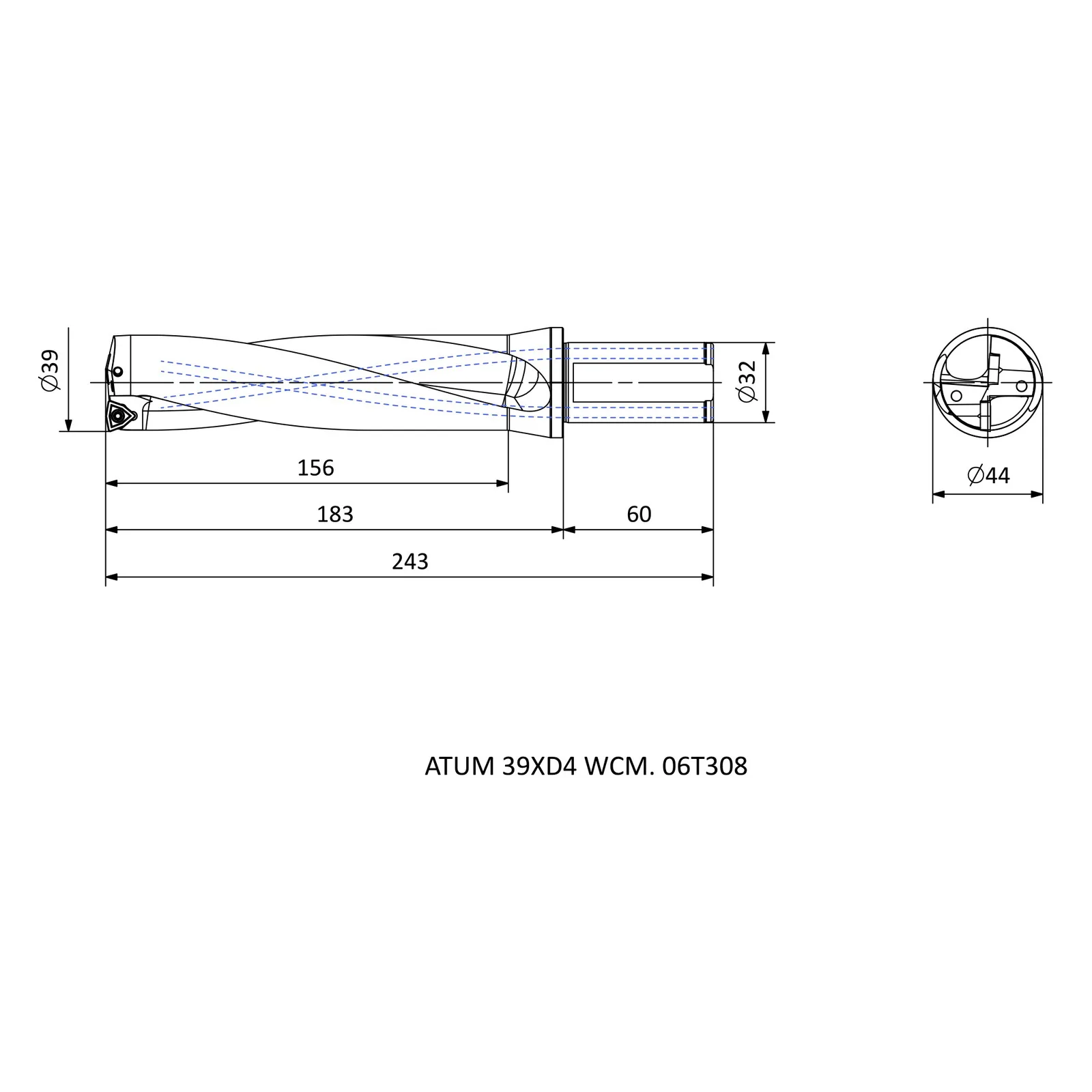 ATUM 39XD4 WCM. 06T308 &mdash; dimensioned drawing