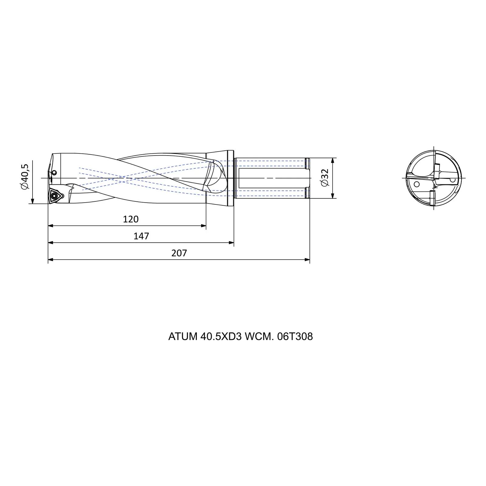 ATUM 40.5XD3 WCM. 06T308 &mdash; dimensioned drawing