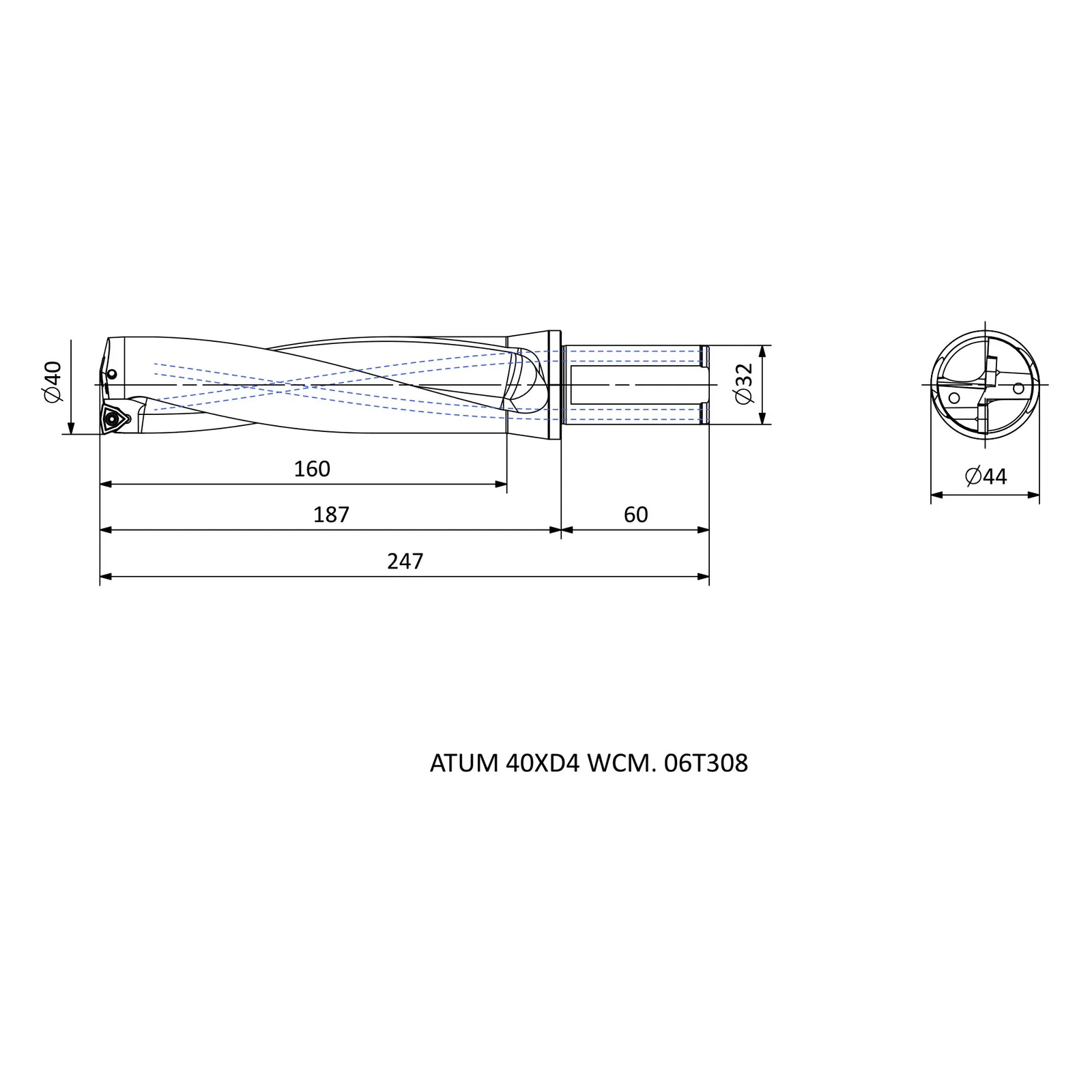 ATUM 40XD4 WCM. 06T308 &mdash; dimensioned drawing