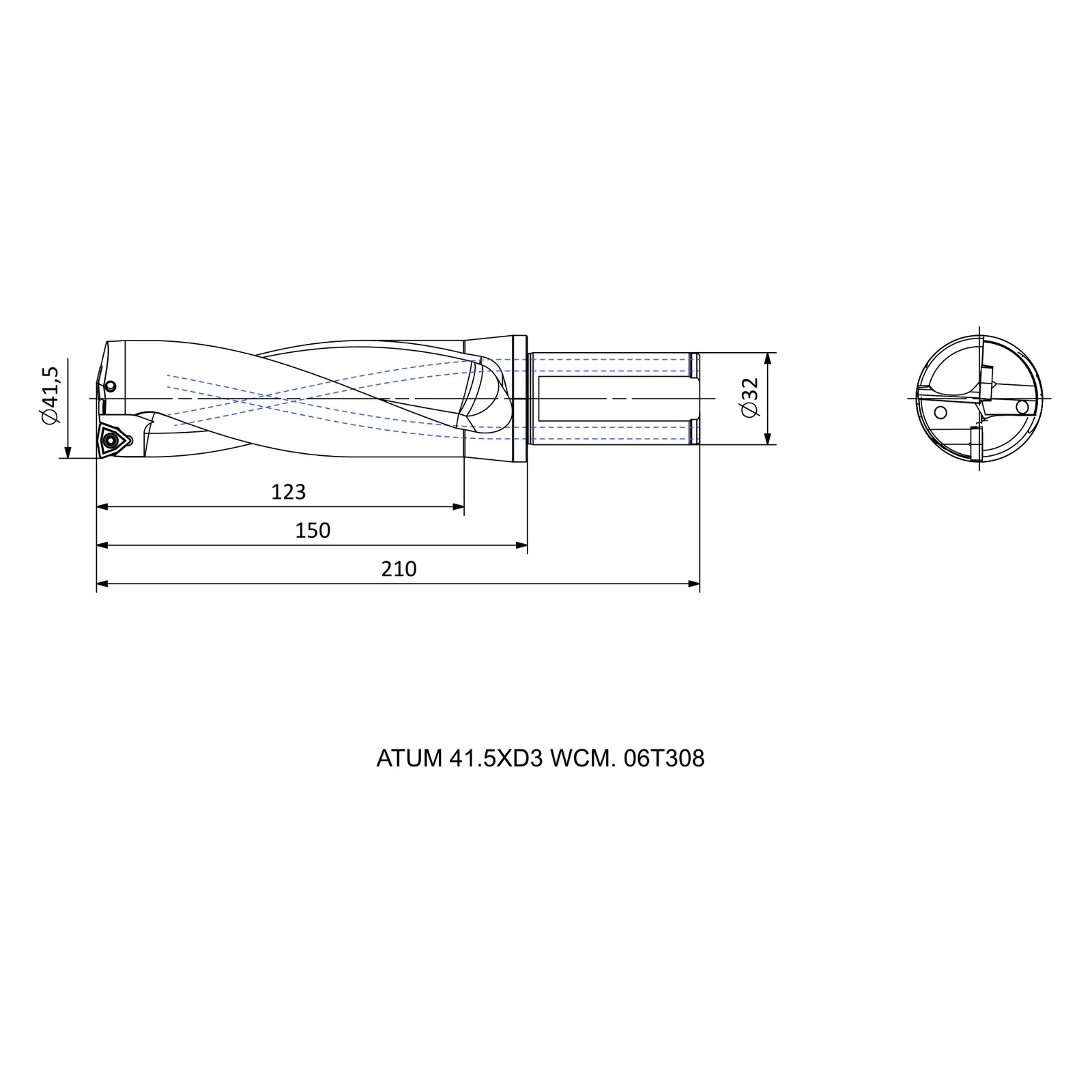 ATUM 41.5XD3 WCM. 06T308 &mdash; dimensioned drawing