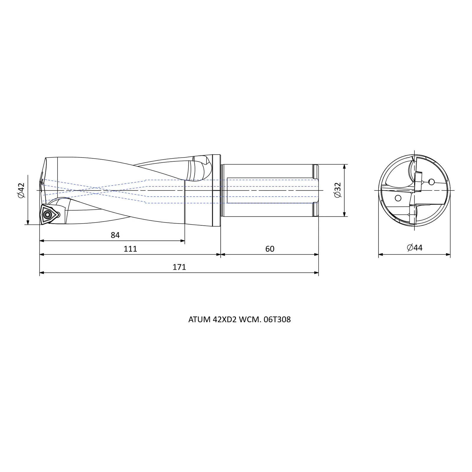 ATUM 42XD2 WCM. 06T308 &mdash; dimensioned drawing