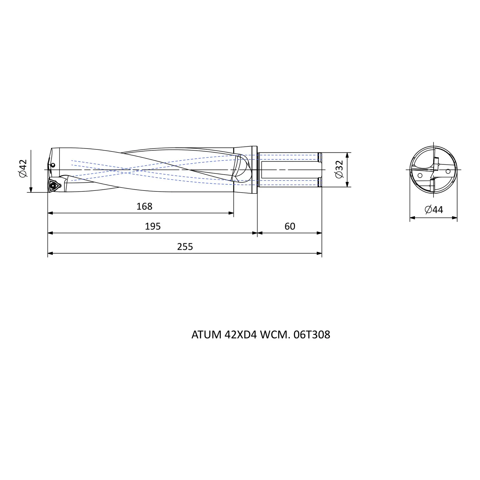 ATUM 42XD4 WCM. 06T308 &mdash; dimensioned drawing