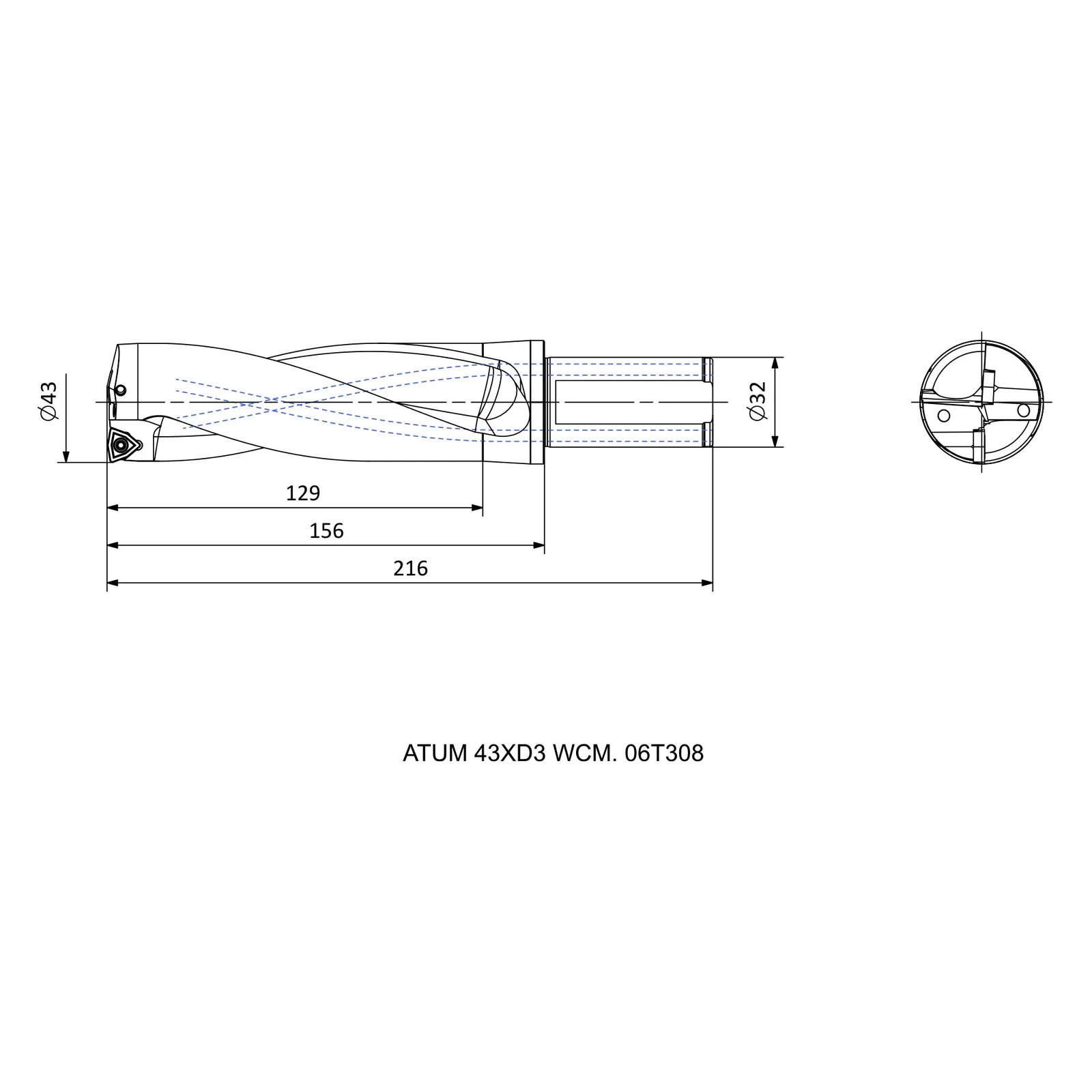 ATUM 43XD3 WCM. 06T308 &mdash; dimensioned drawing
