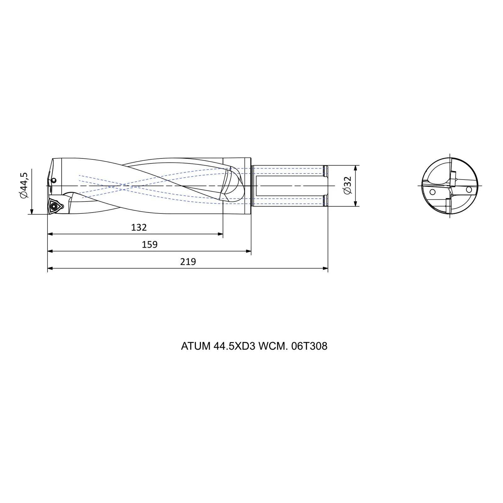 ATUM 44.5XD3 WCM. 06T308 &mdash; dimensioned drawing
