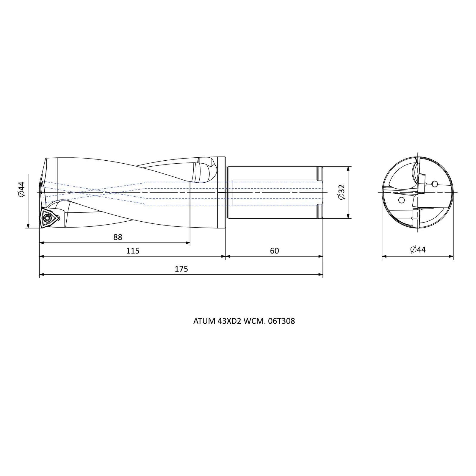 ATUM 44XD2 WCM. 06T308 &mdash; dimensioned drawing