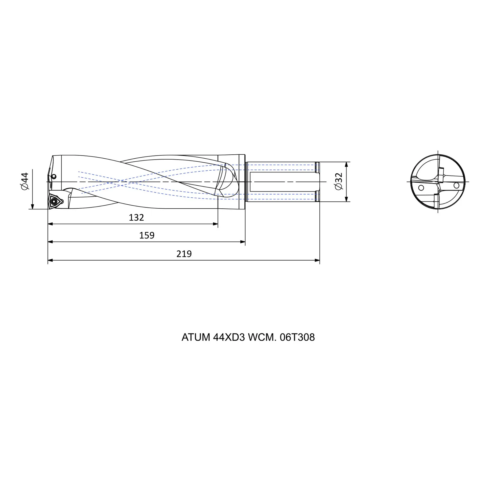 ATUM 44XD3 WCM. 06T308 &mdash; dimensioned drawing
