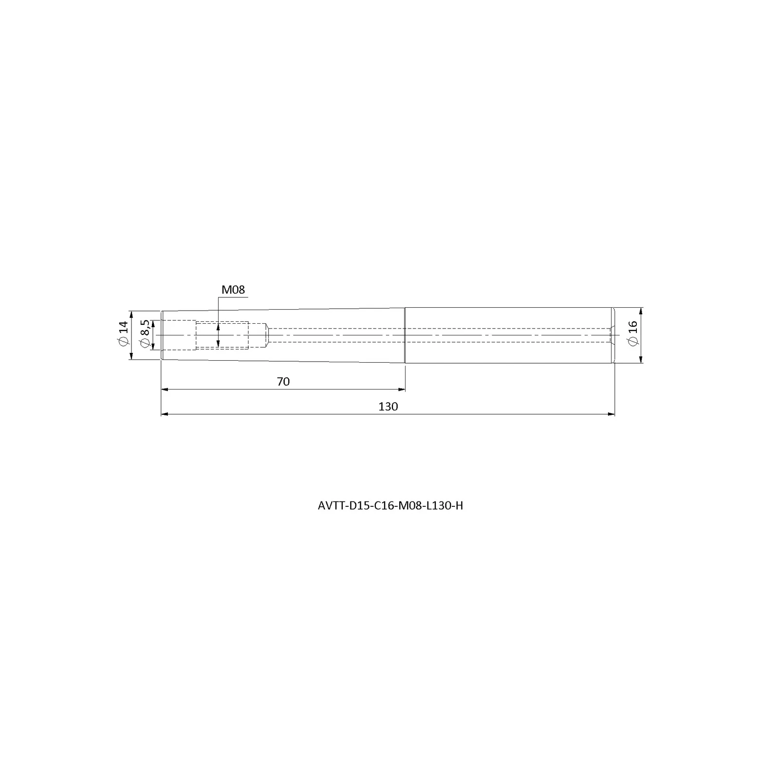 AVTT-D15-C16-M08-L130-H &mdash; dimensioned drawing