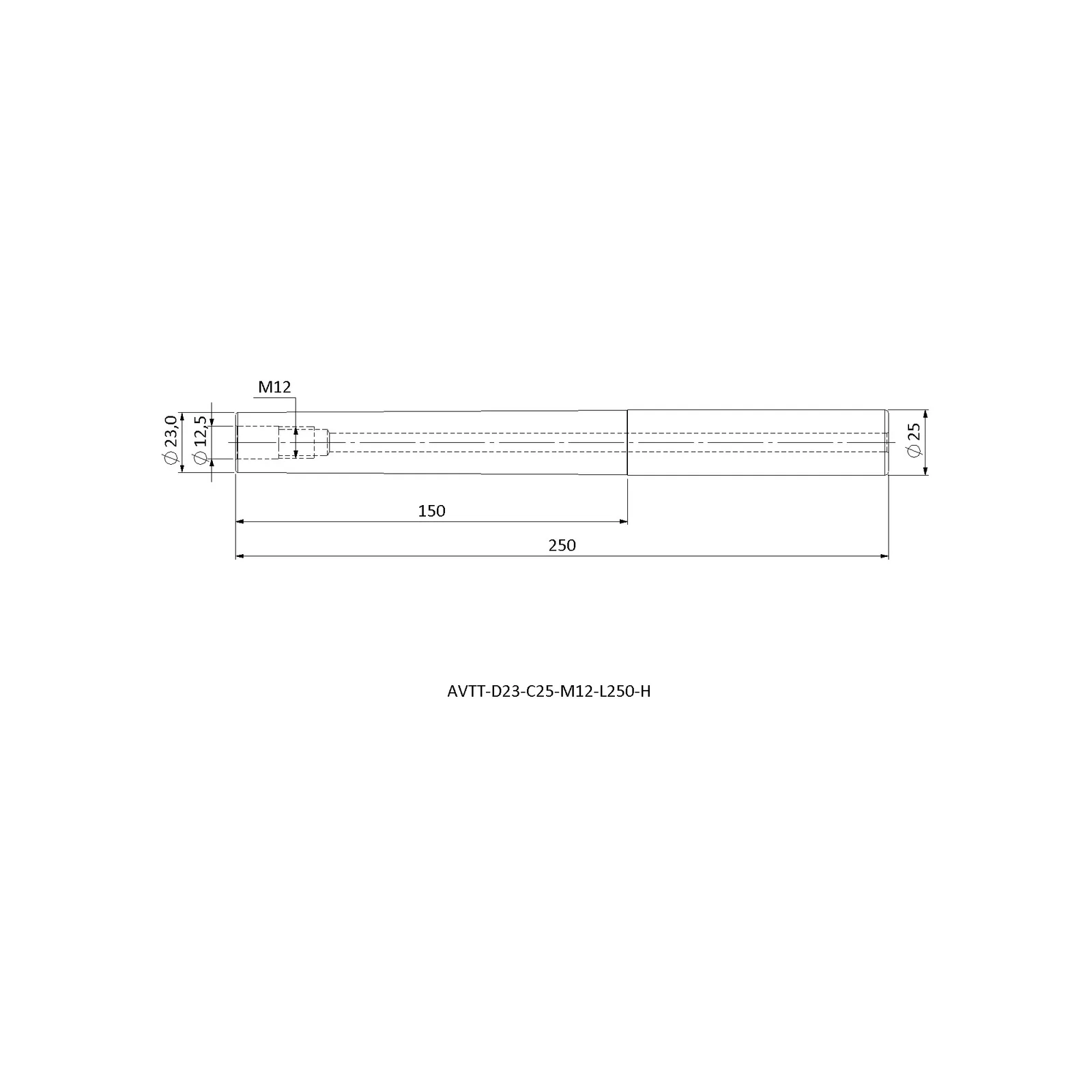 AVTT-D23-C25-M12-L250-H &mdash; dimensioned drawing