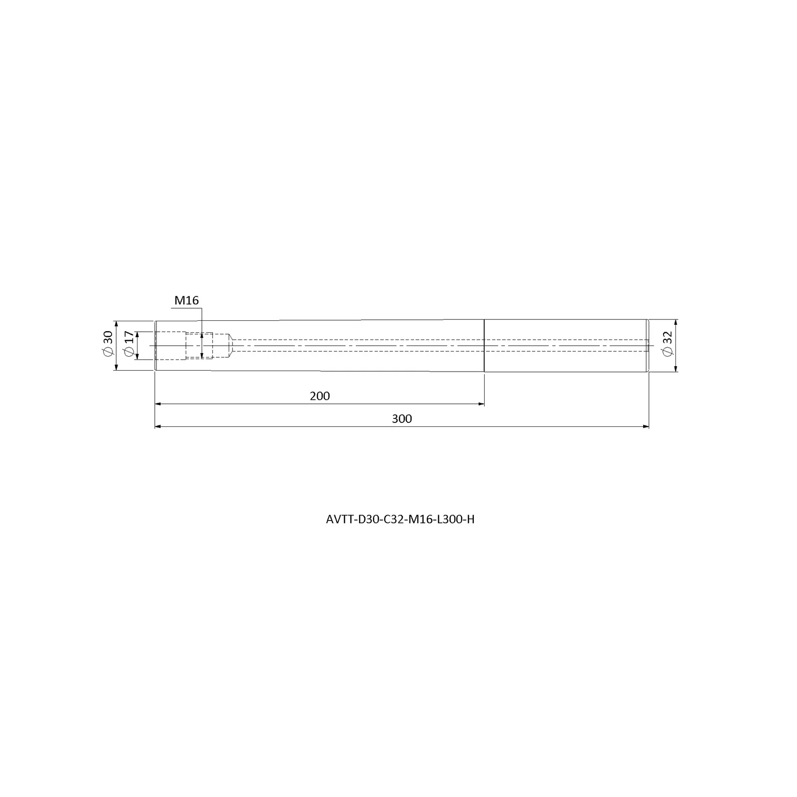 AVTT-D30-C32-M16-L300-H &mdash; dimensioned drawing