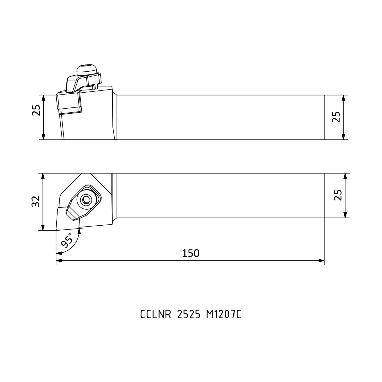 CCLNR 2525 M1207C &mdash; dimensioned drawing