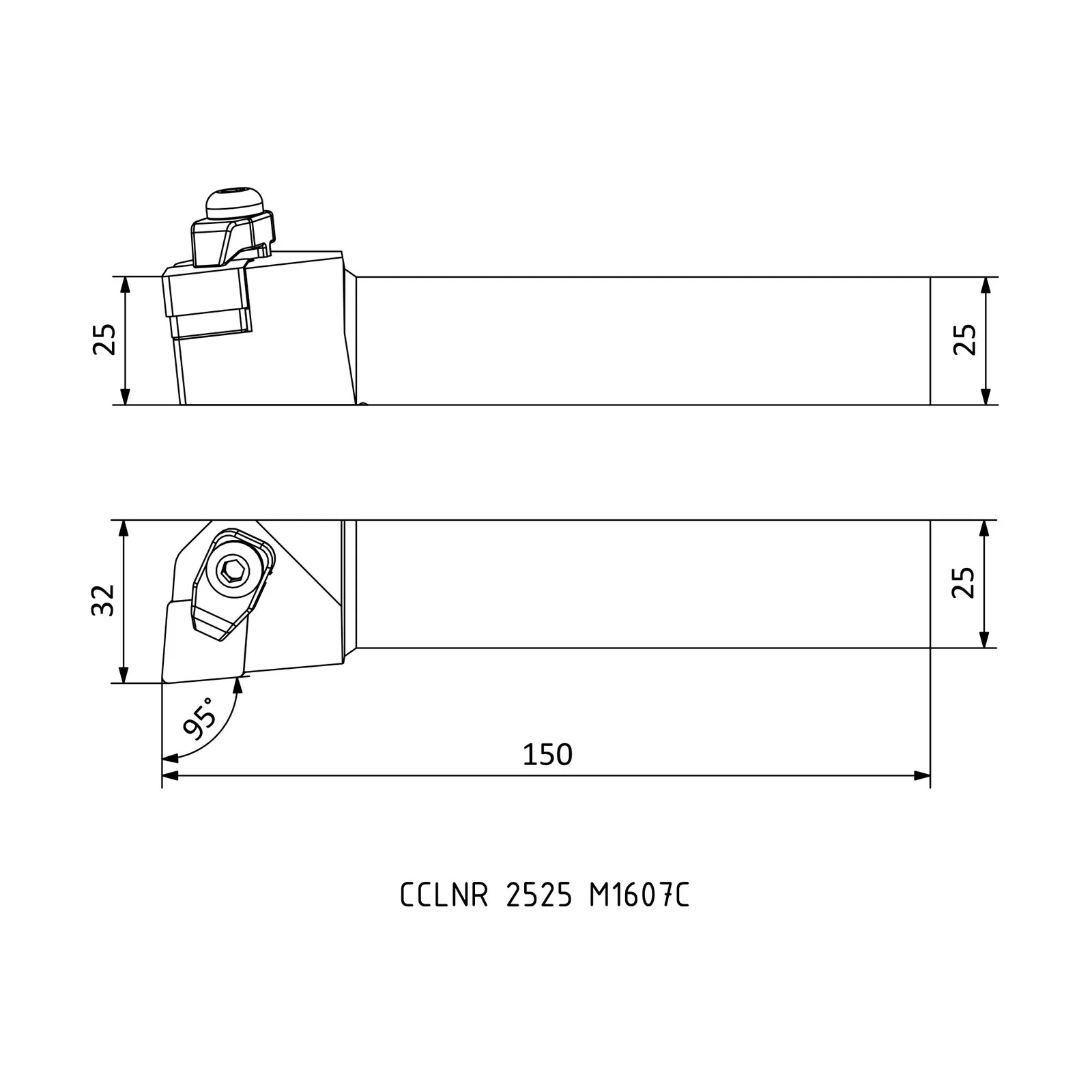 CCLNR 2525 M1607C &mdash; dimensioned drawing